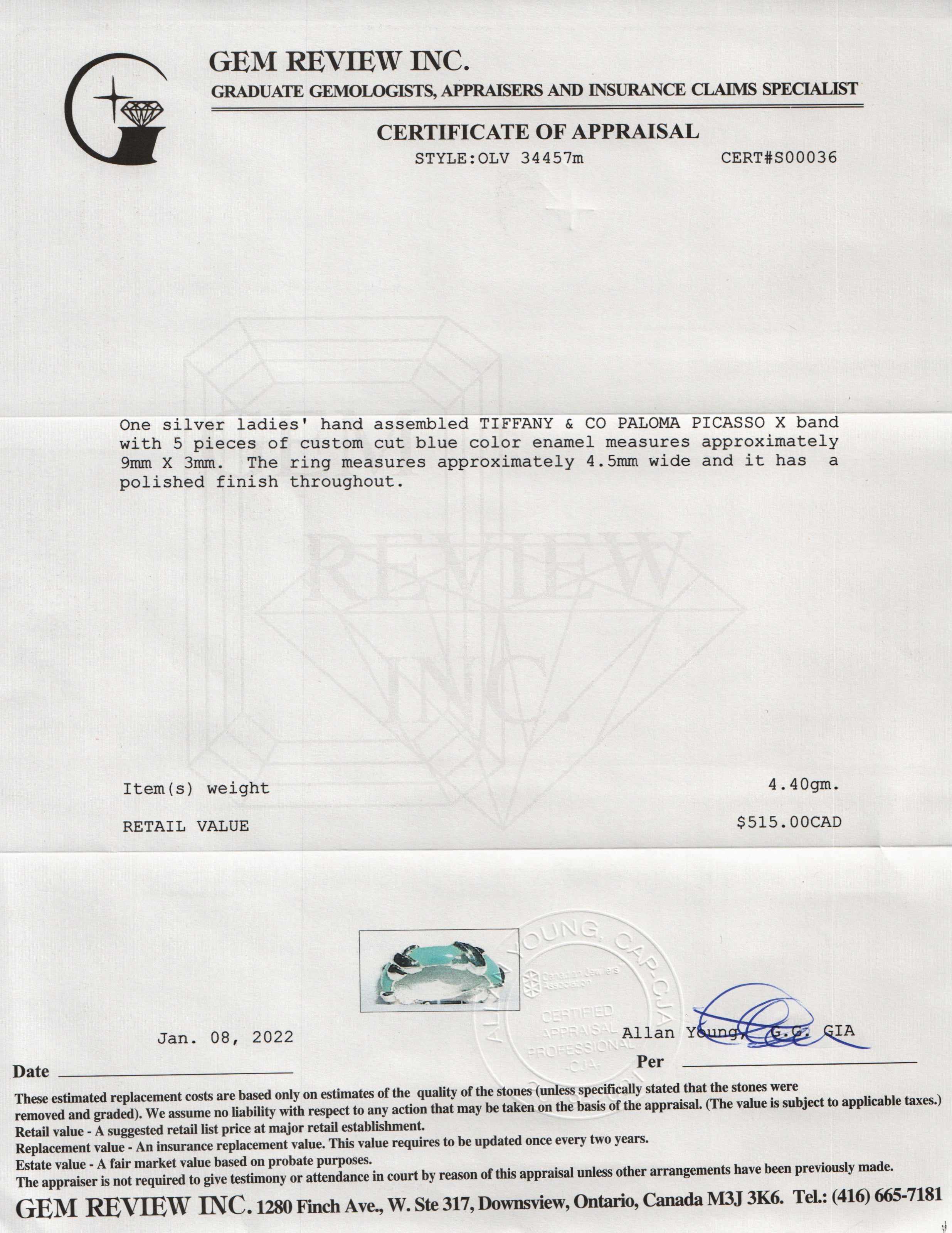 Tiffany & Co. Blue Enamel X Band Ring