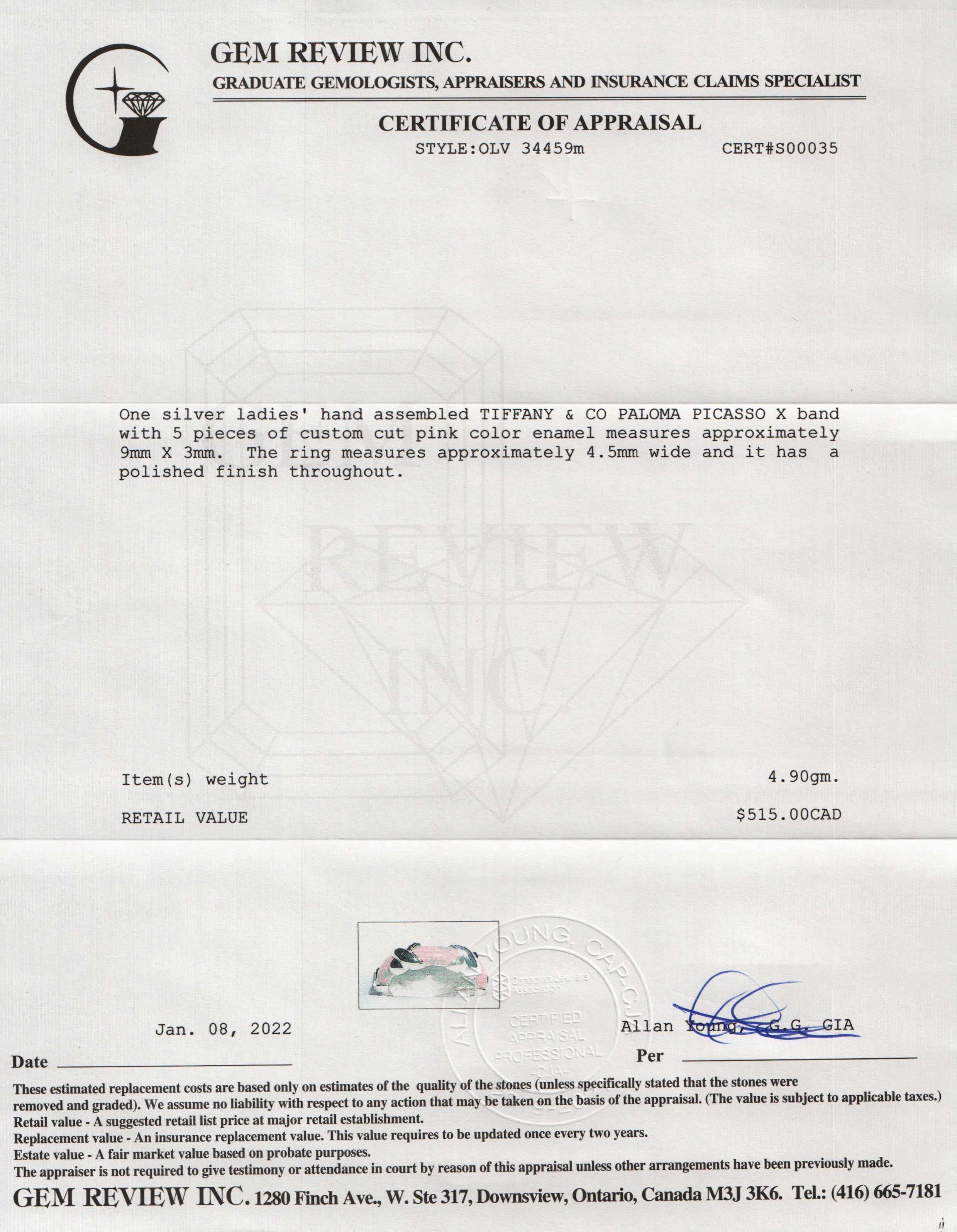 Tiffany & Co. Pink Enamel X Band Ring