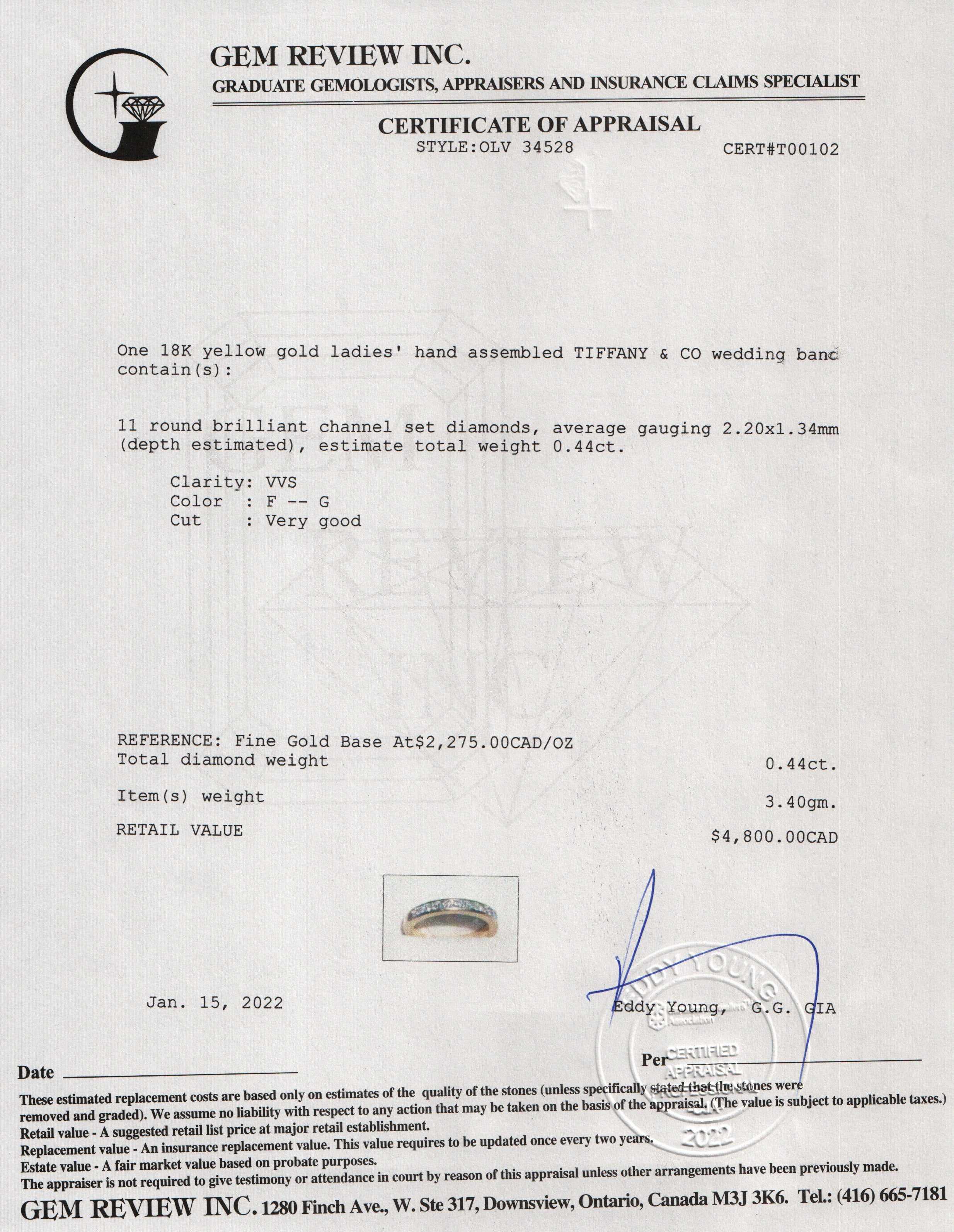 Tiffany & Co. 18k Yellow Gold Diamond Wedding Band Ring