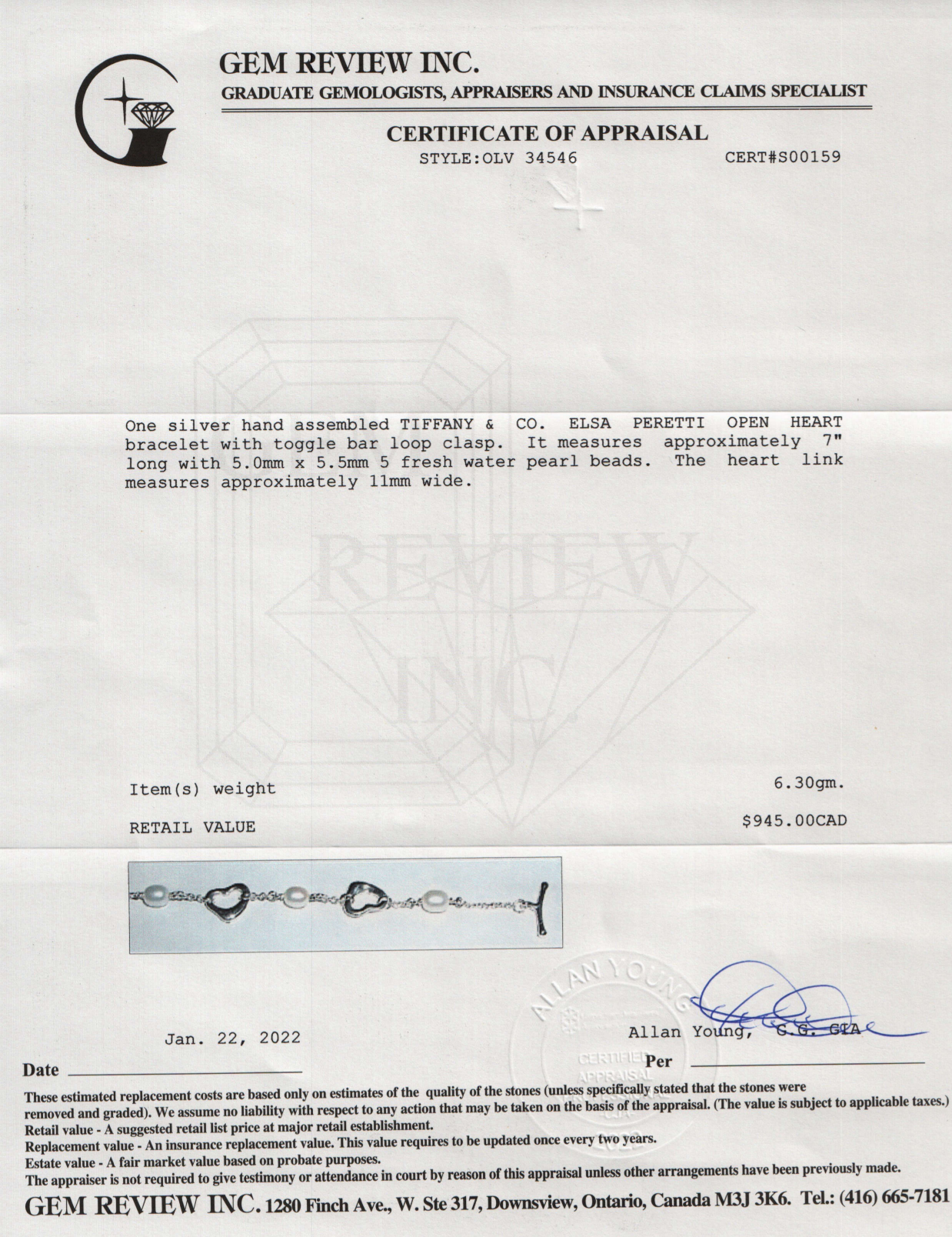 Tiffany & Co. Elsa Peretti Open Heart Pearl Bracelet
