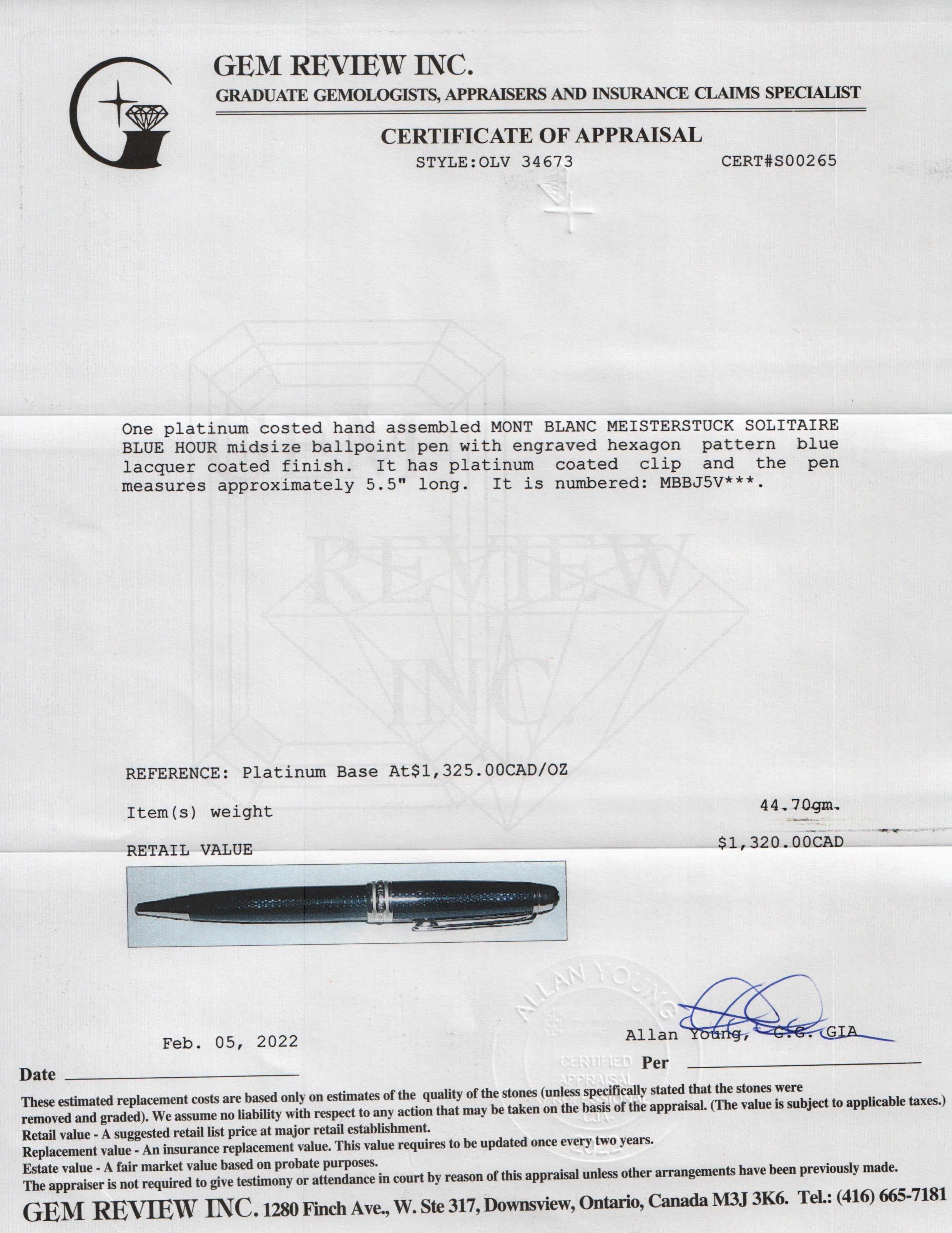 Montblanc Meisterstuck Solitaire Blue Hour Midsize Ballpoint Pen w/ Box