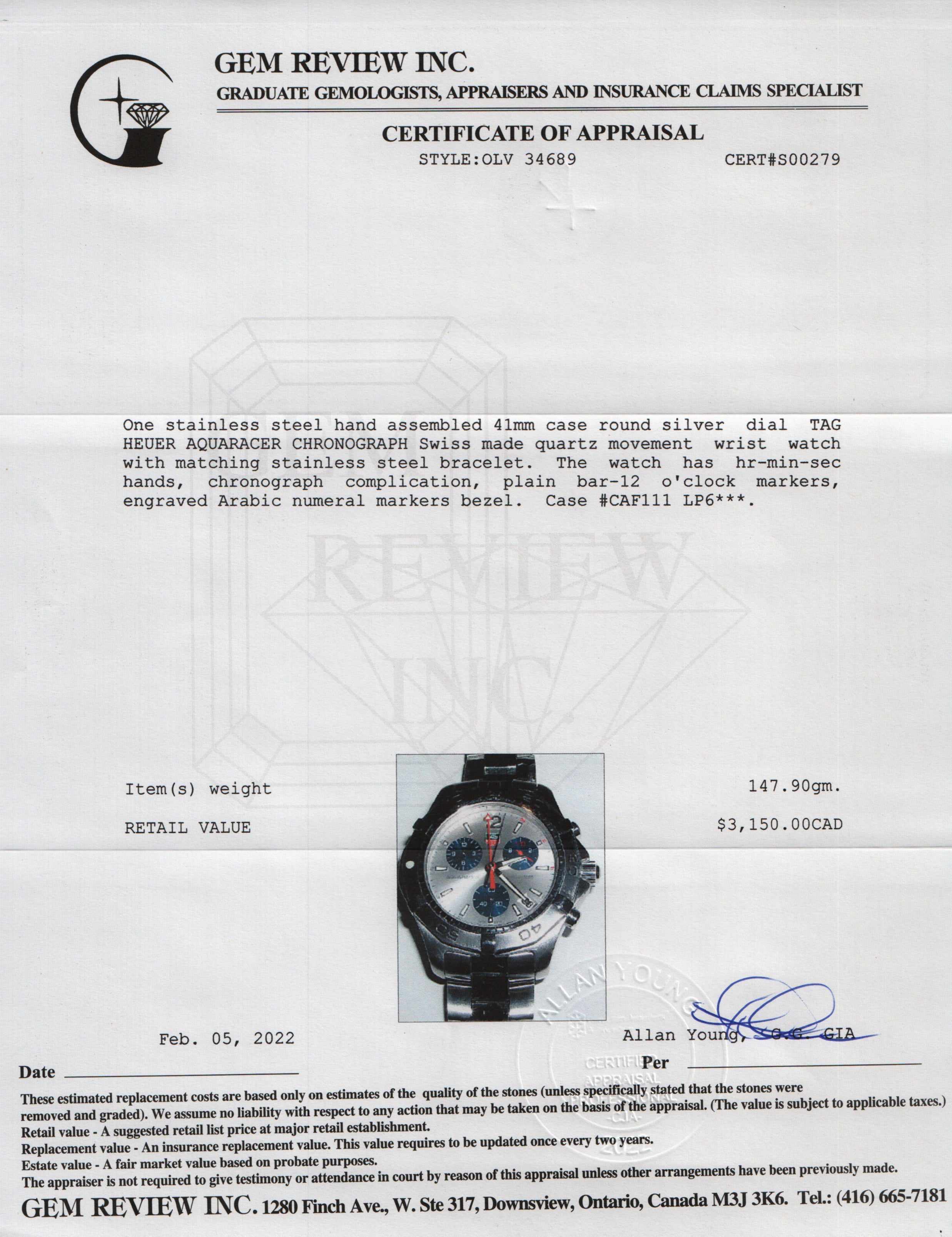Tag Heuer Aquaracer Chronograph Watch w/ Box