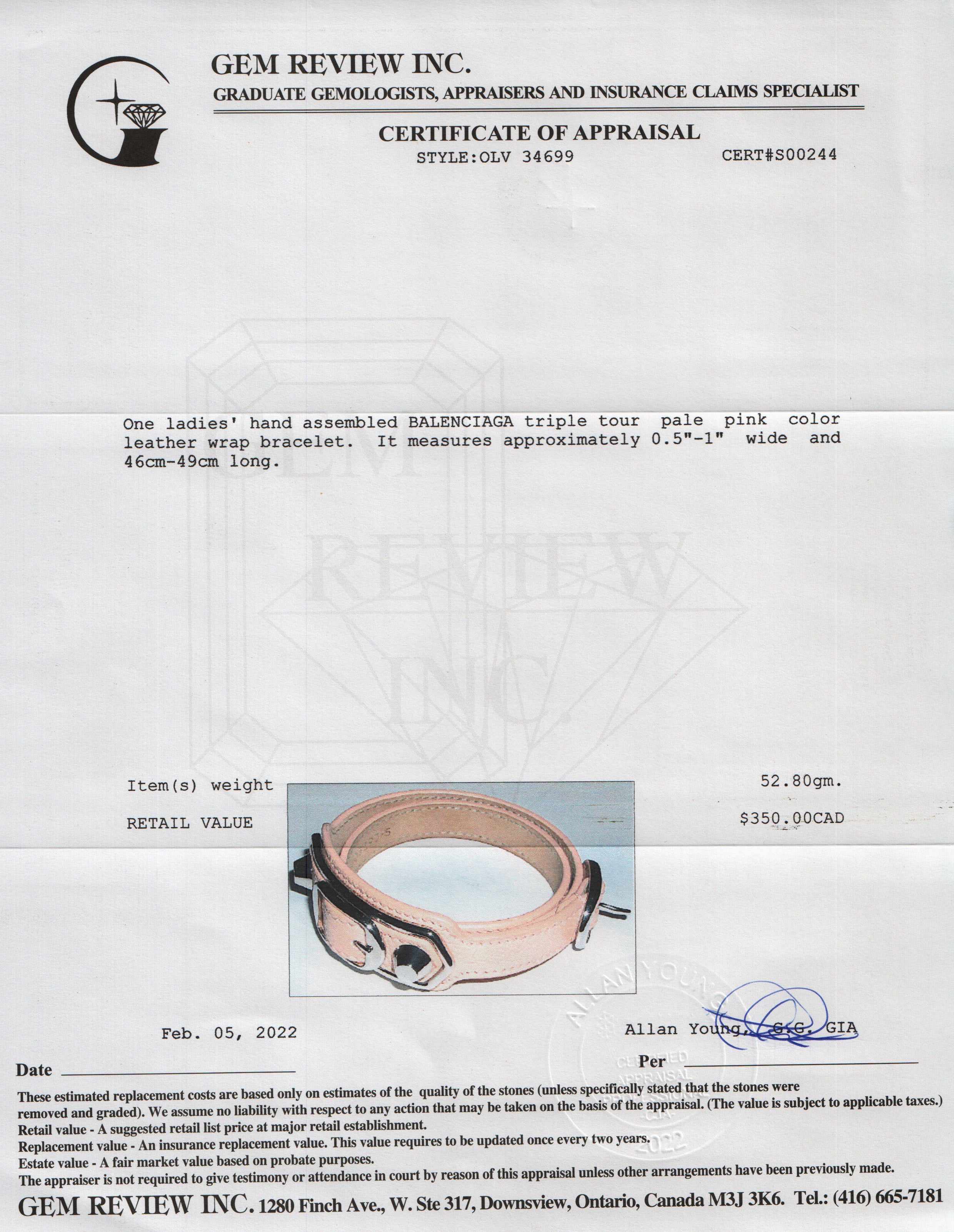 Balenciaga Triple Tour Leather Wrap Bracelet w/ Box