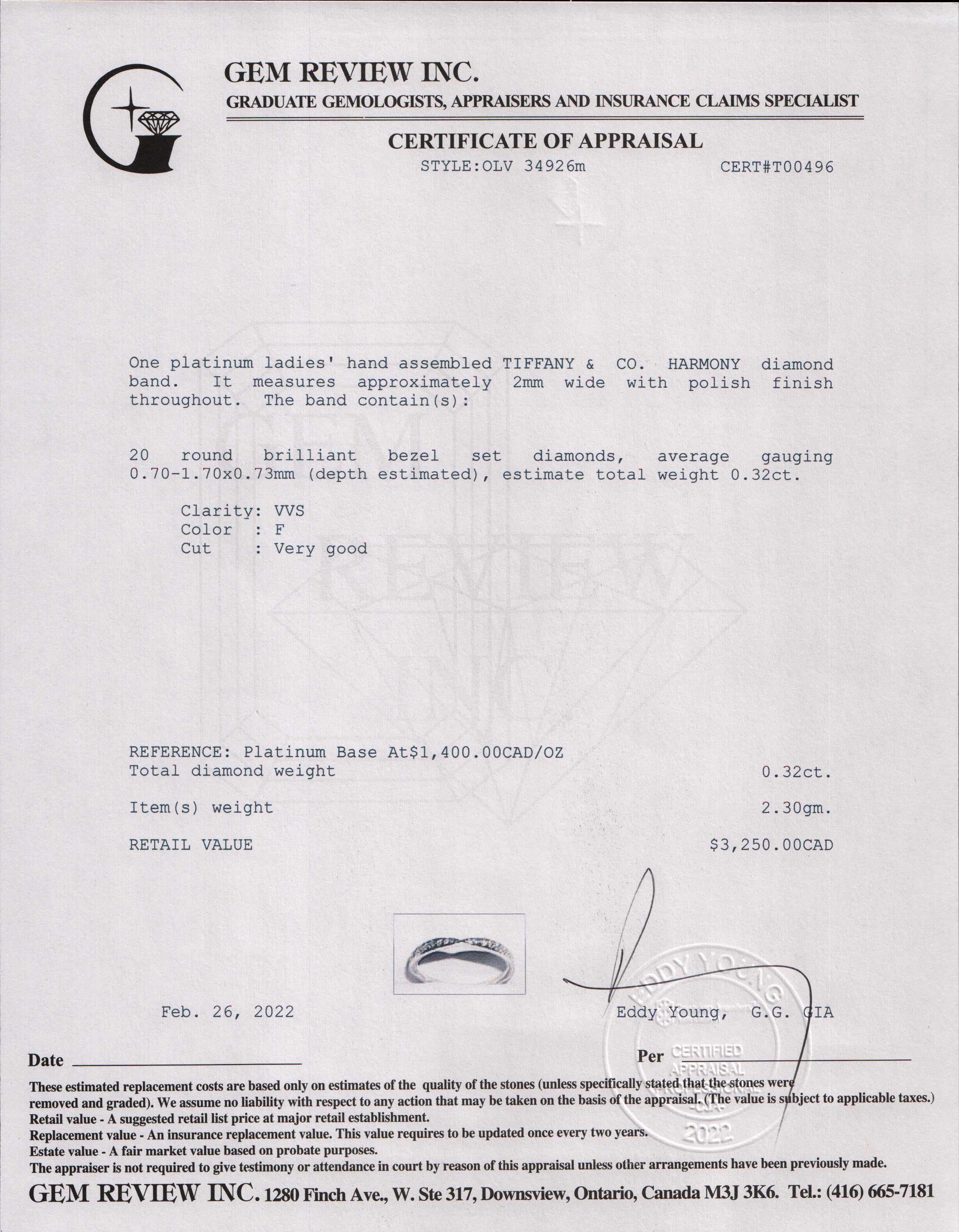 Tiffany & Co. Platinum Harmony Bead-Set Diamond Wedding Band Ring