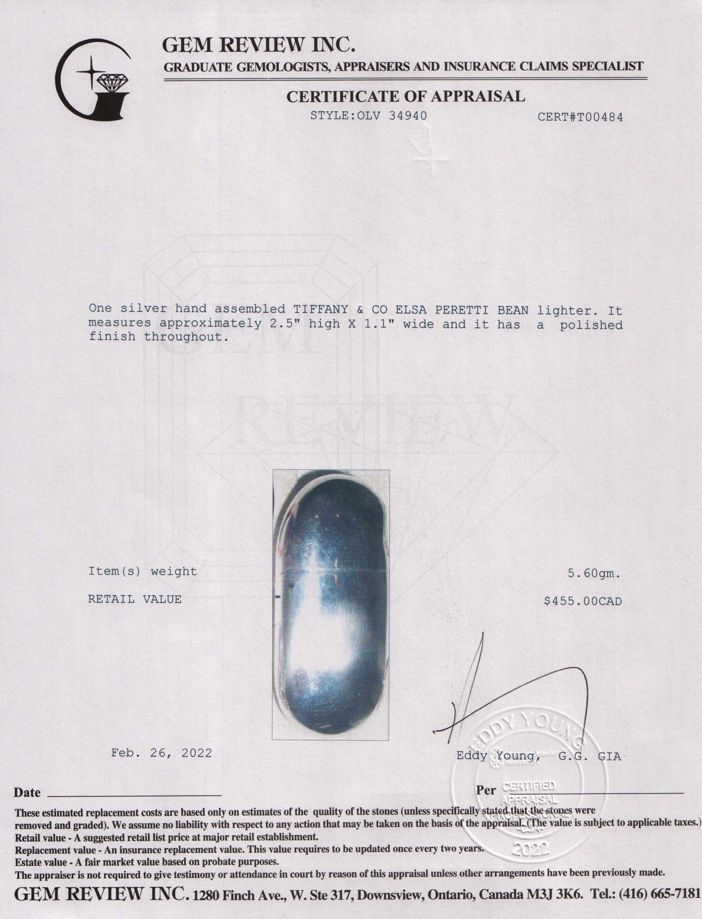 Tiffany & Co. Elsa Peretti Sterling Silver Bean Lighter