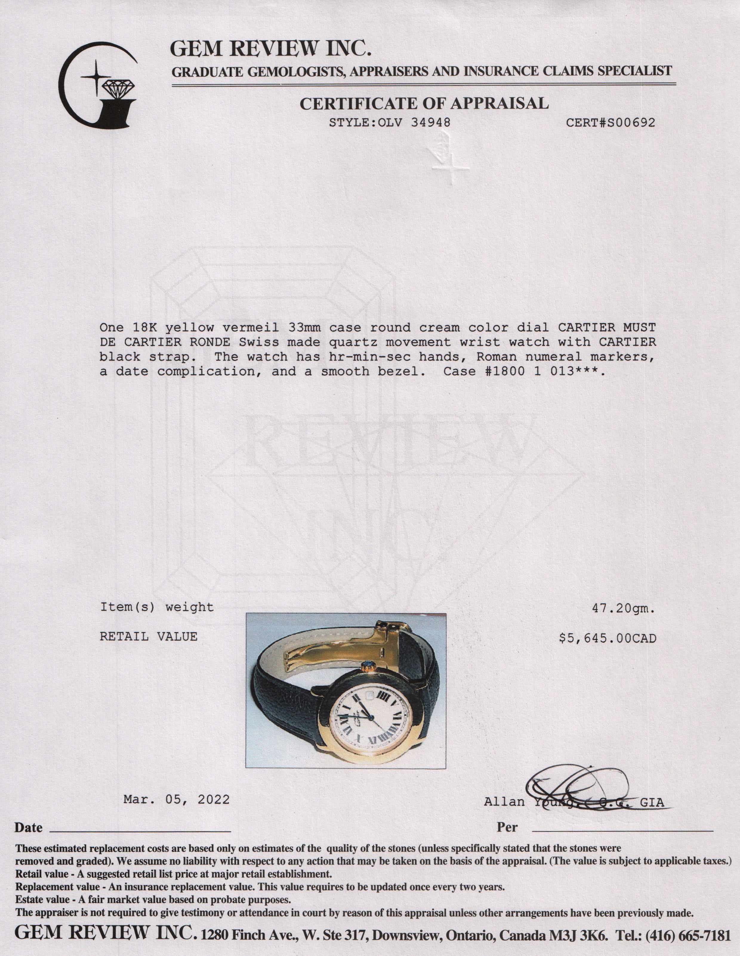 Cartier Must De Cartier Ronde Watch