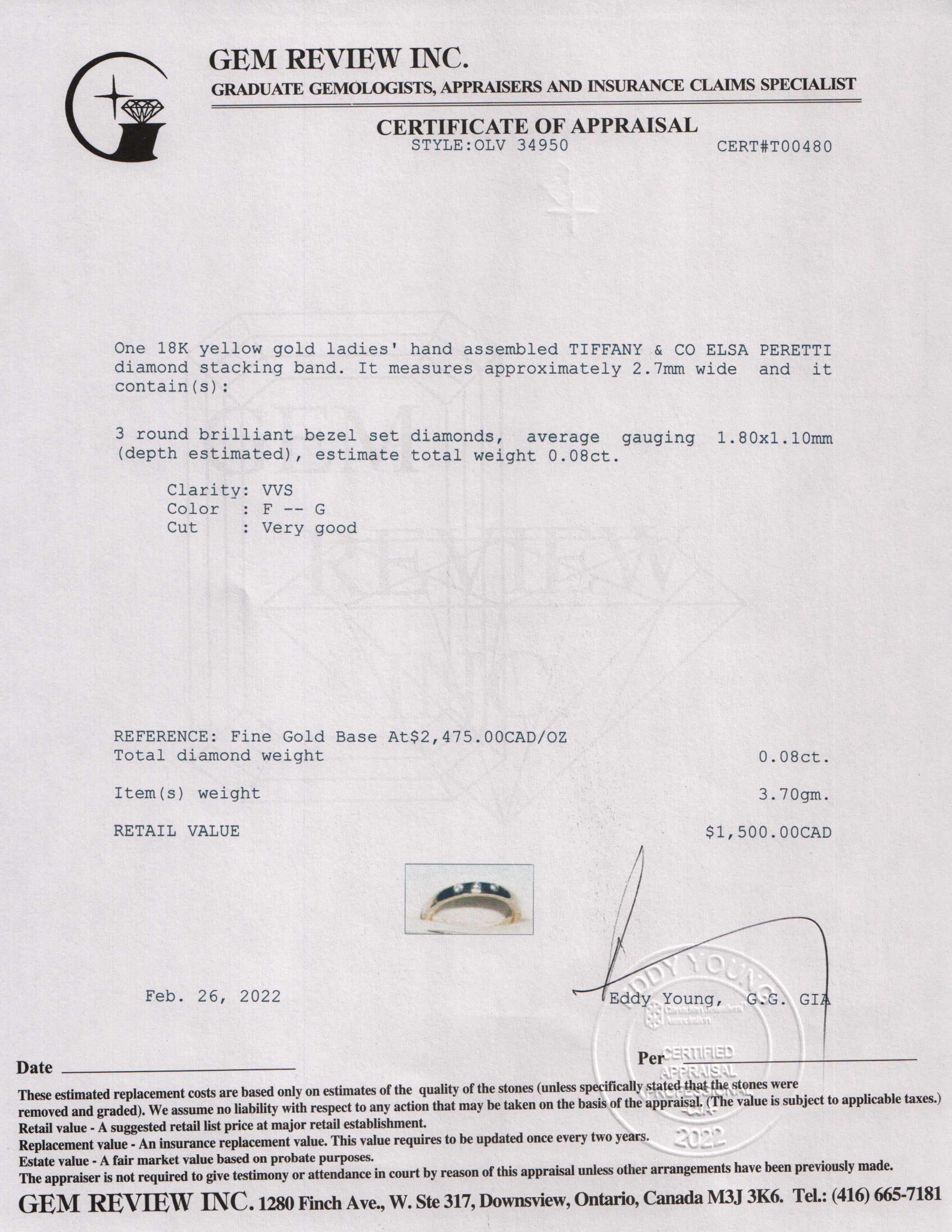 Tiffany & Co. Elsa Peretti 18k Gold Diamond Stacking Band Ring