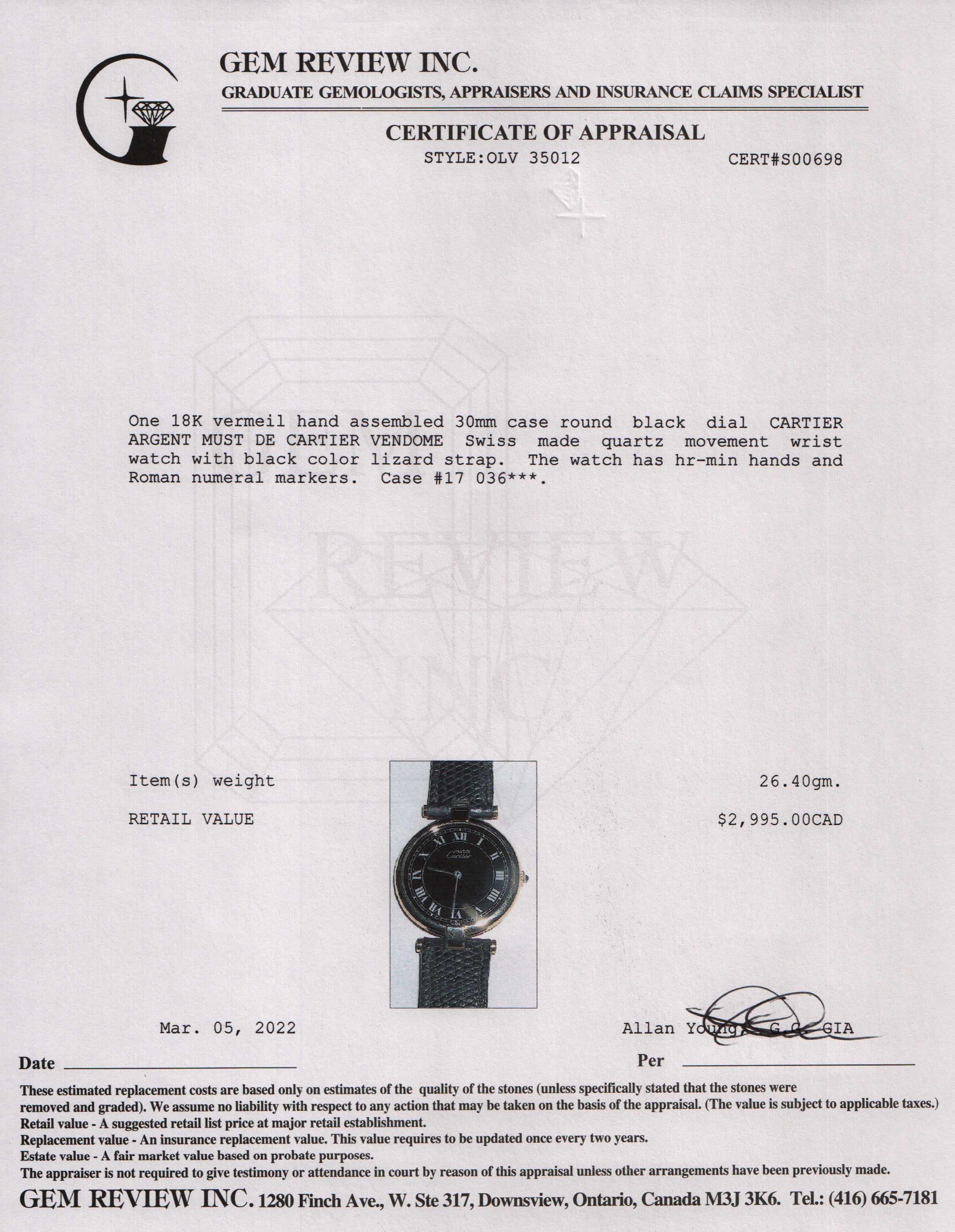 Cartier Argent Must De Cartier Vendome Watch