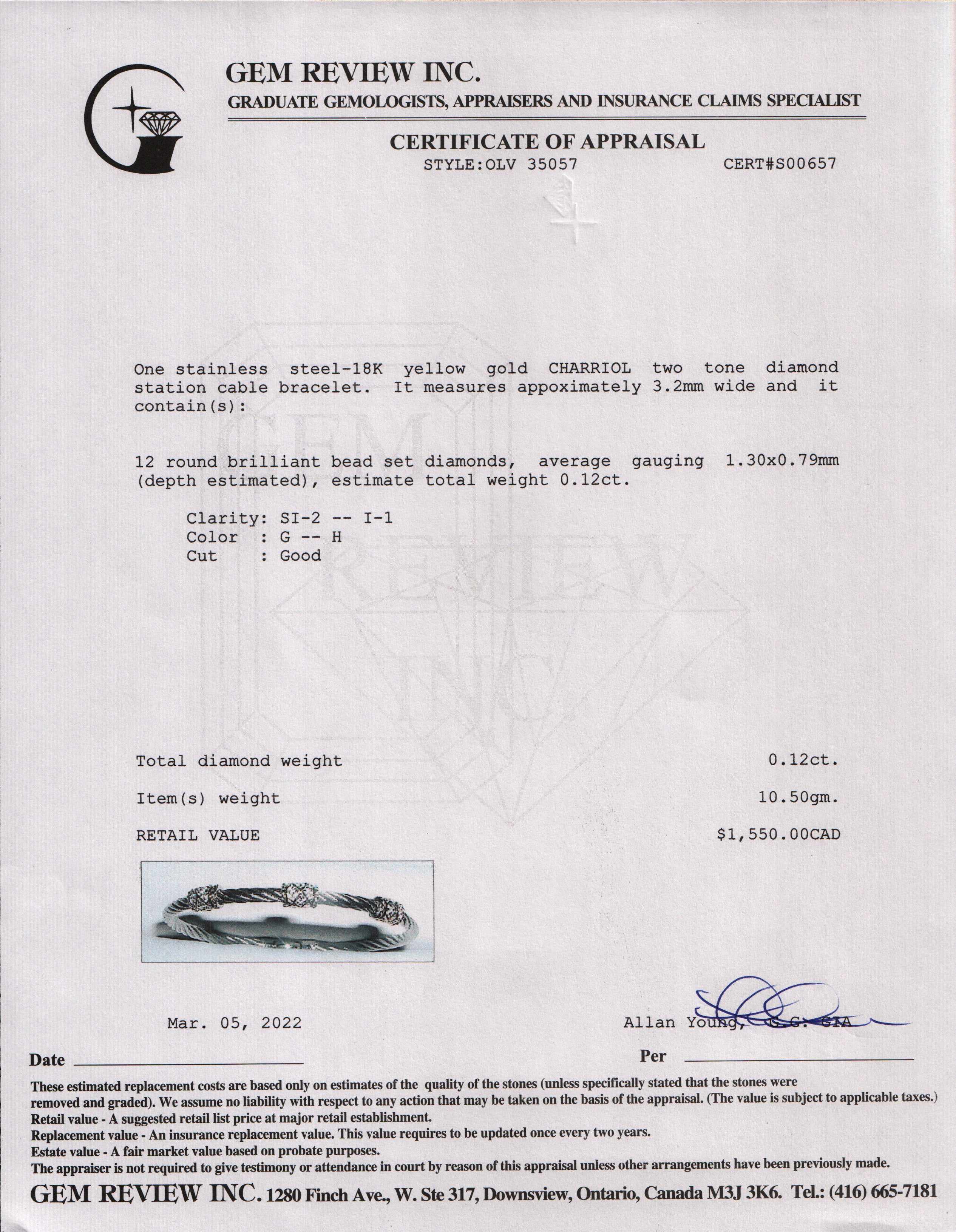 Charriol Diamond Station Cable Bracelet