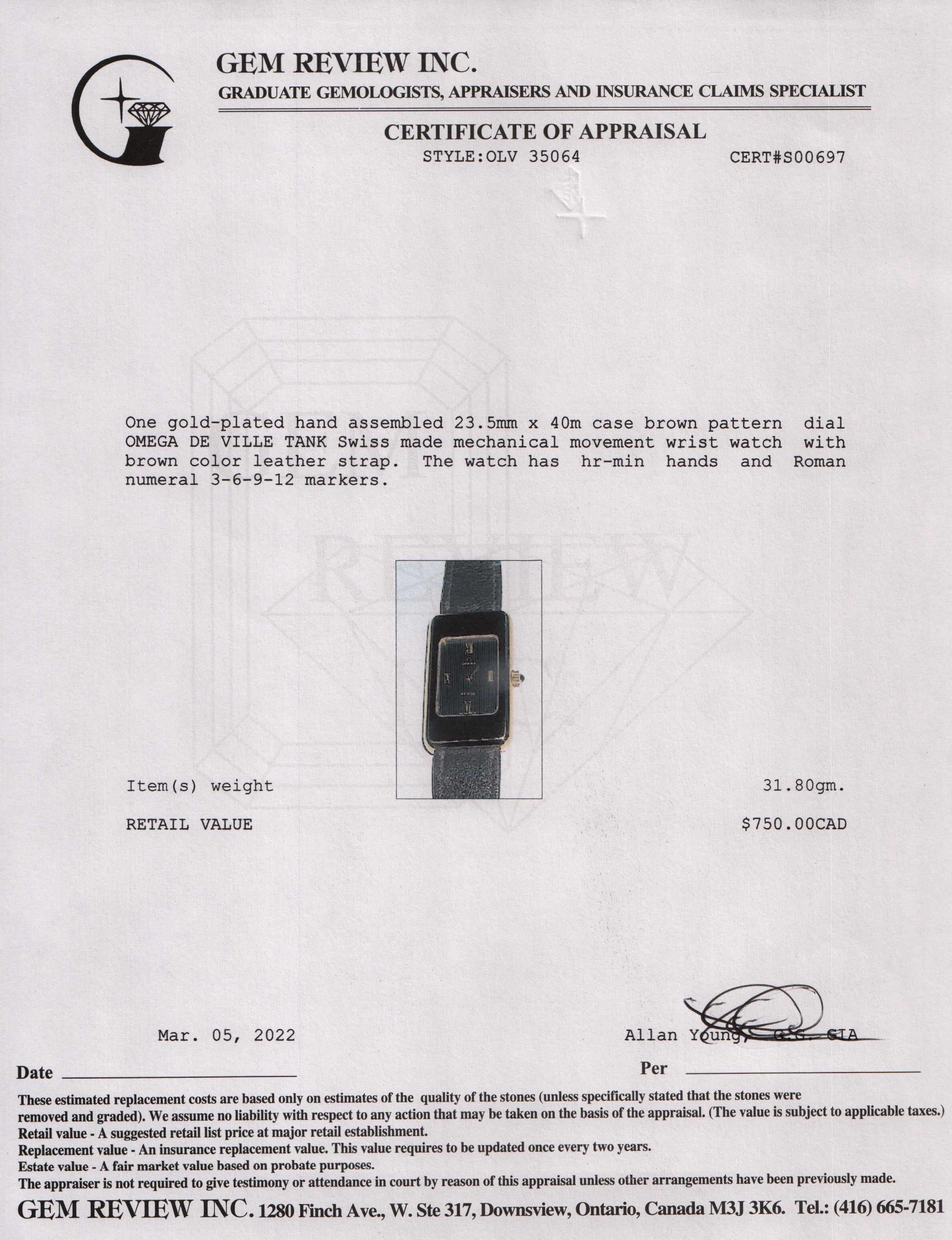 Omega De Ville Tank Watch