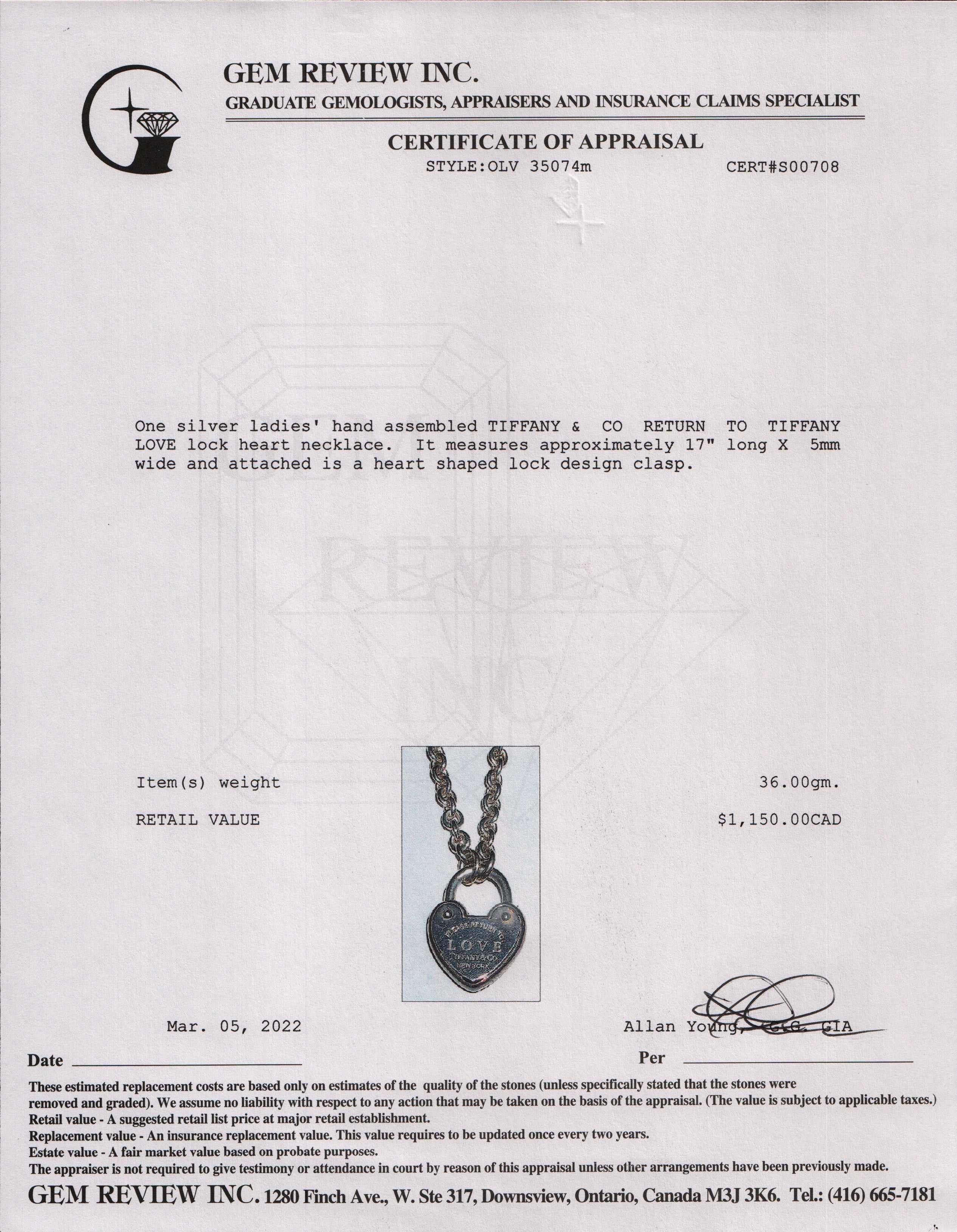 Tiffany & Co. Return to Tiffany Love Lock Heart Necklace
