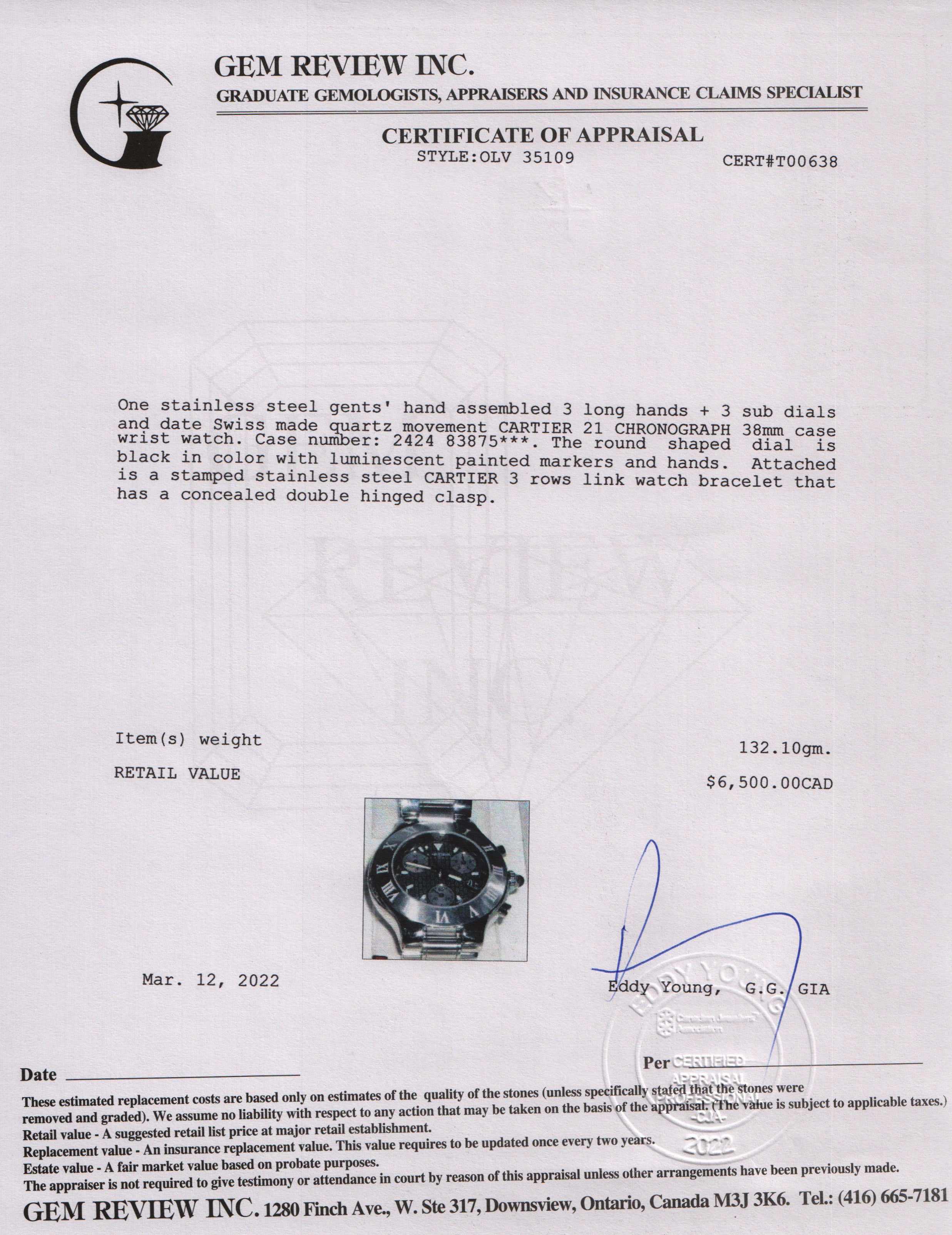 Cartier 21 Must de Cartier Chronoscaph Watch