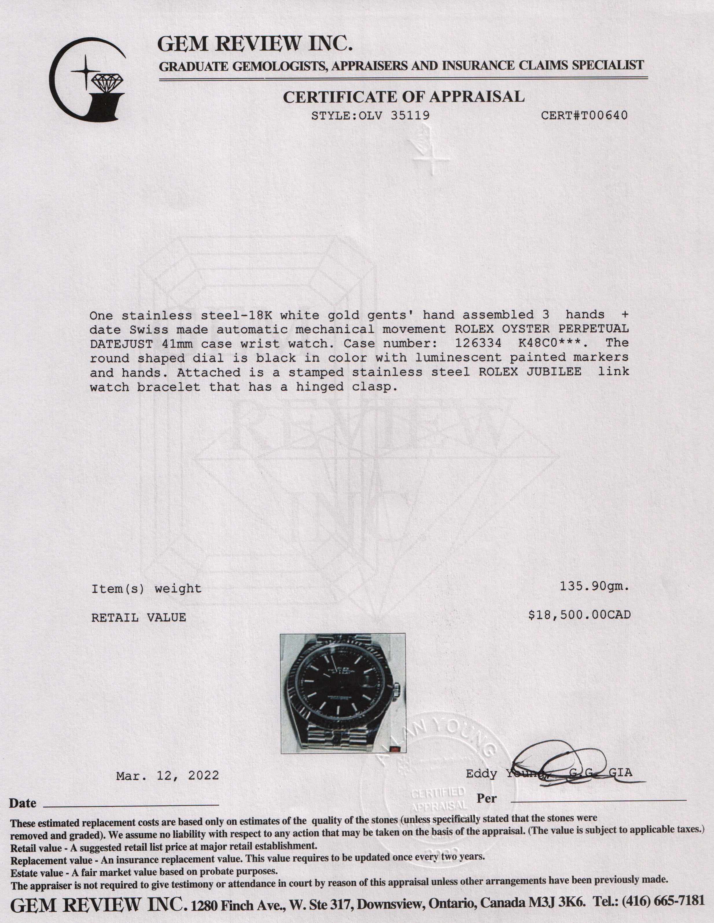 Rolex Datejust 41 mm Watch w/ Box & Papers