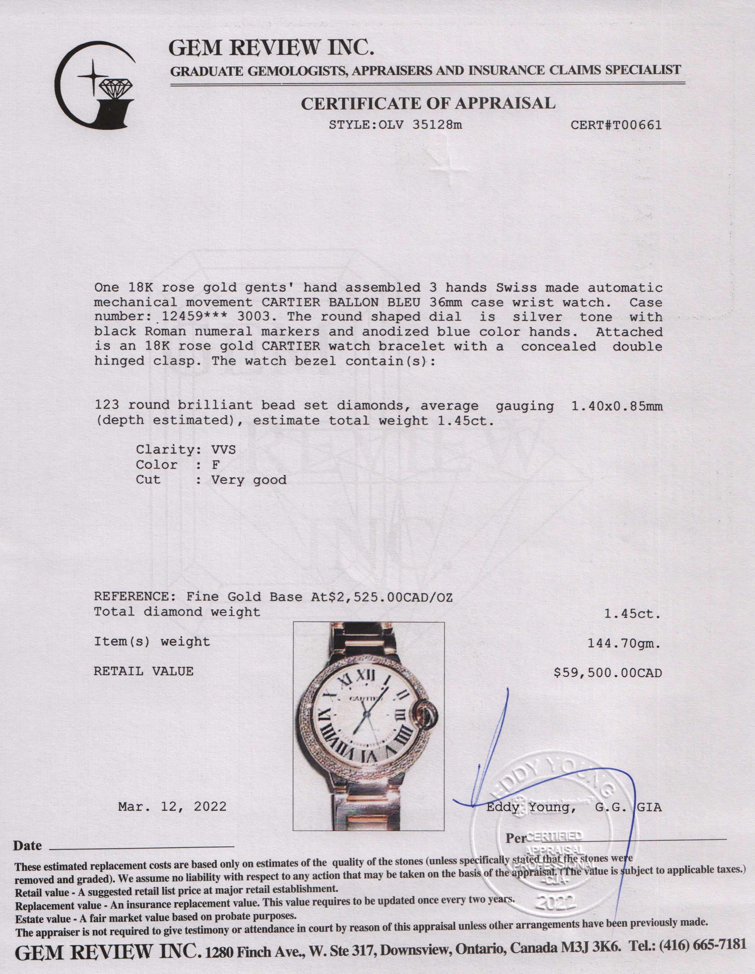 Cartier 18k Rose Gold and Diamond Ballon Bleu De Cartier Watch