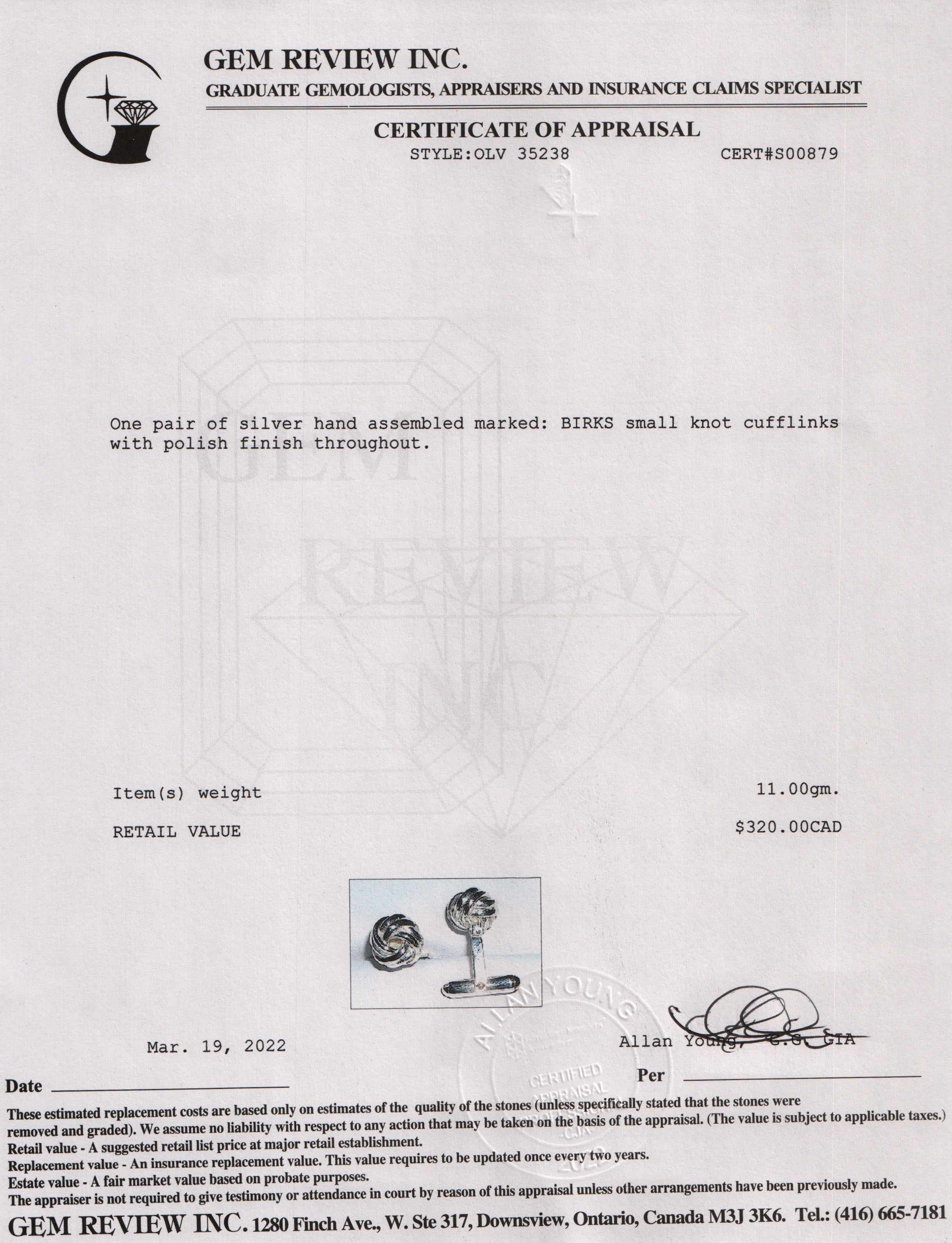 Birks Sterling Silver Small Knot Cufflinks