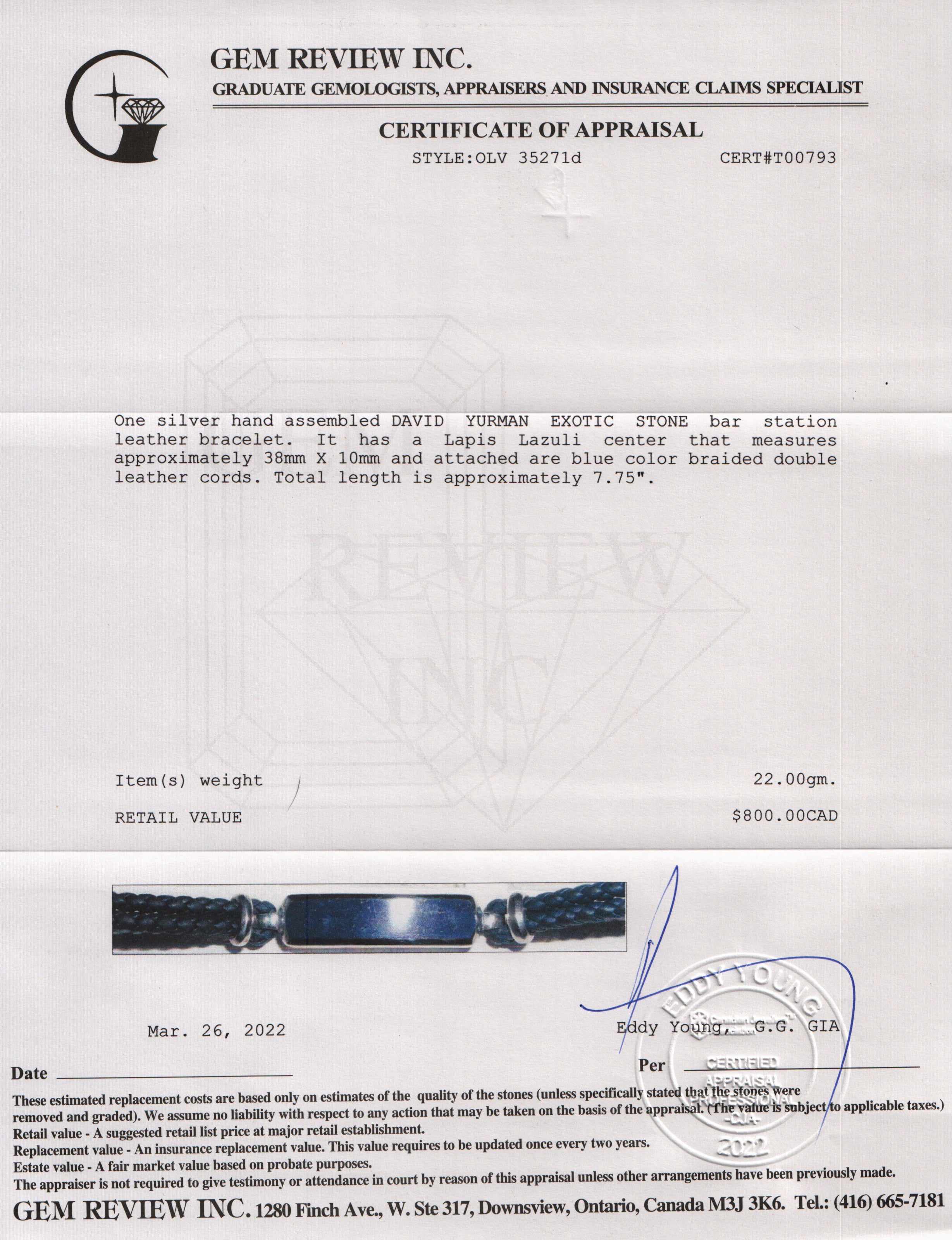 David Yurman Exotic Stone Bar Station Leather Bracelet with Lapis Lazuli