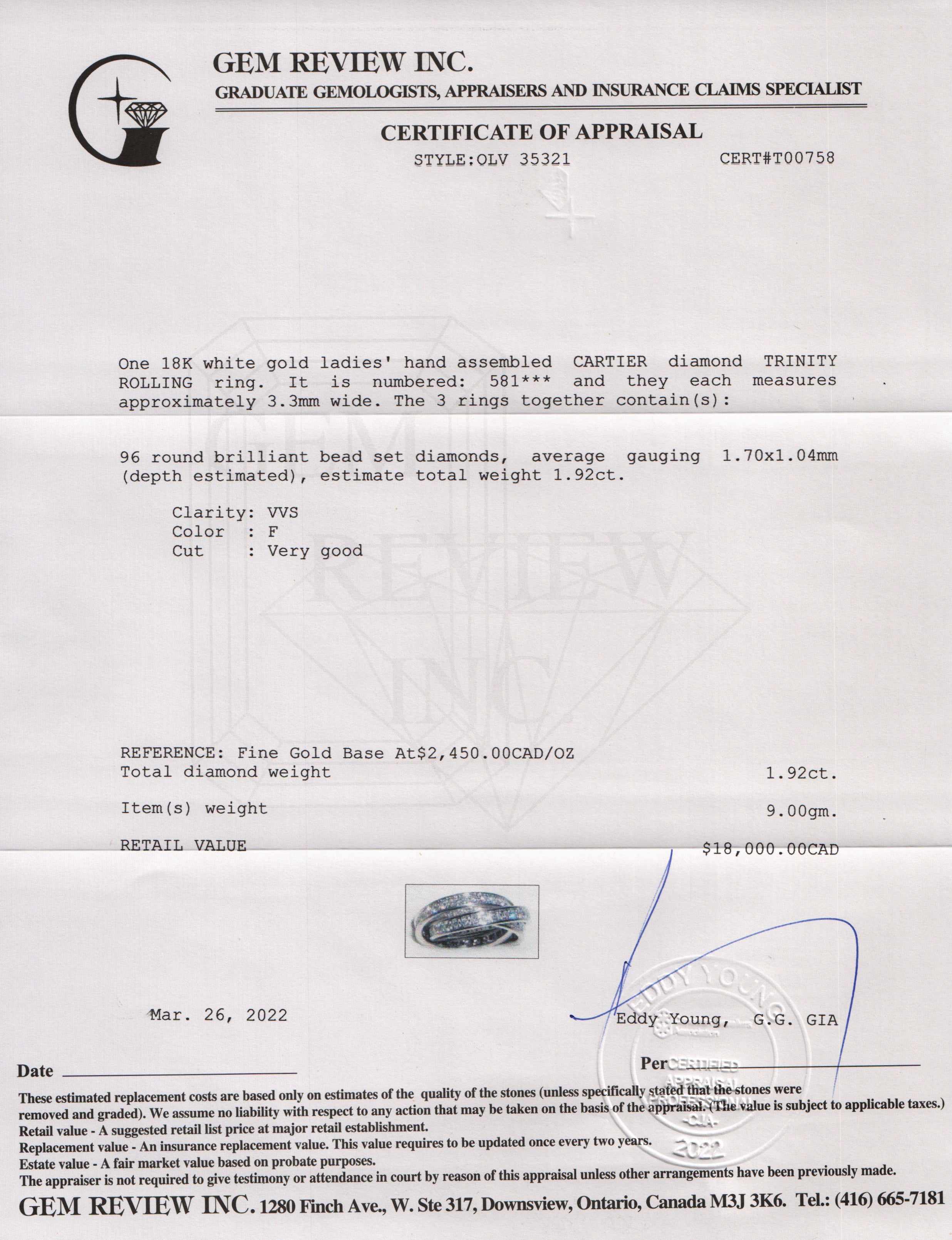 Cartier Diamond Trinity Rolling Ring w/ Box & Certificate(Mr.Oliver)