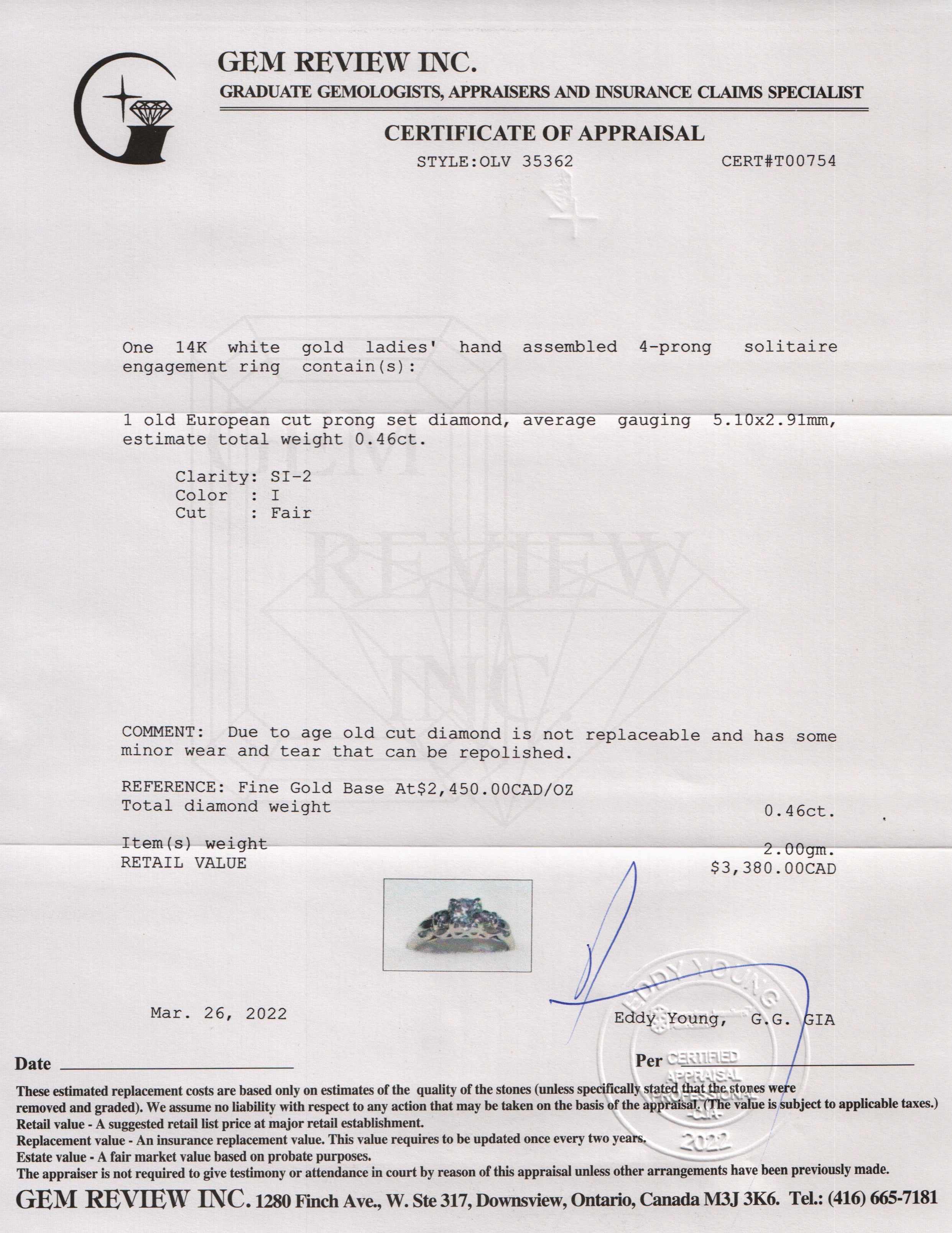 Antique 14k White Gold Diamond Solitaire Engagement Ring