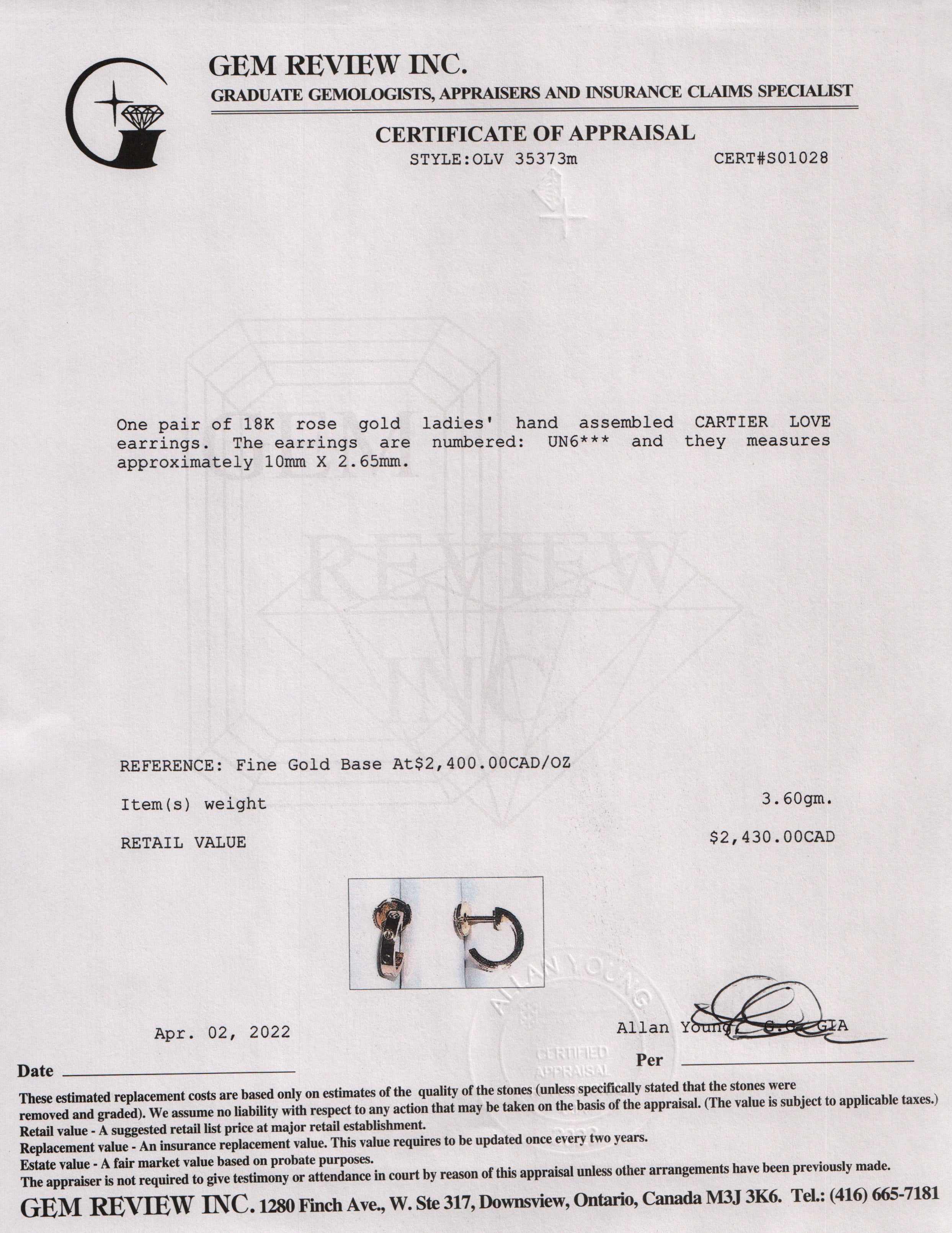 Cartier 18k Rose Gold Love Earrings