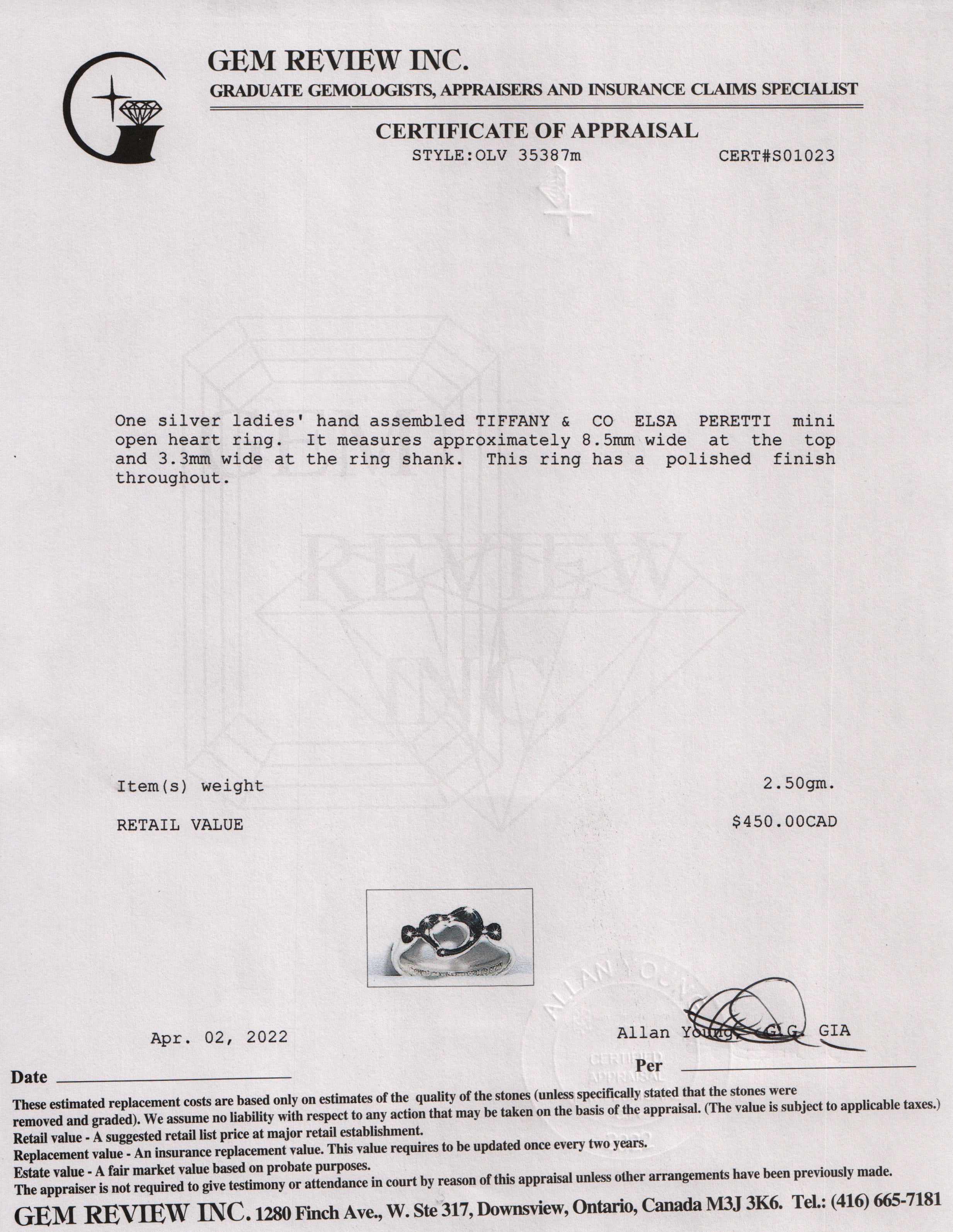 Tiffany & Co. Elsa Peretti Mini Open Heart Ring