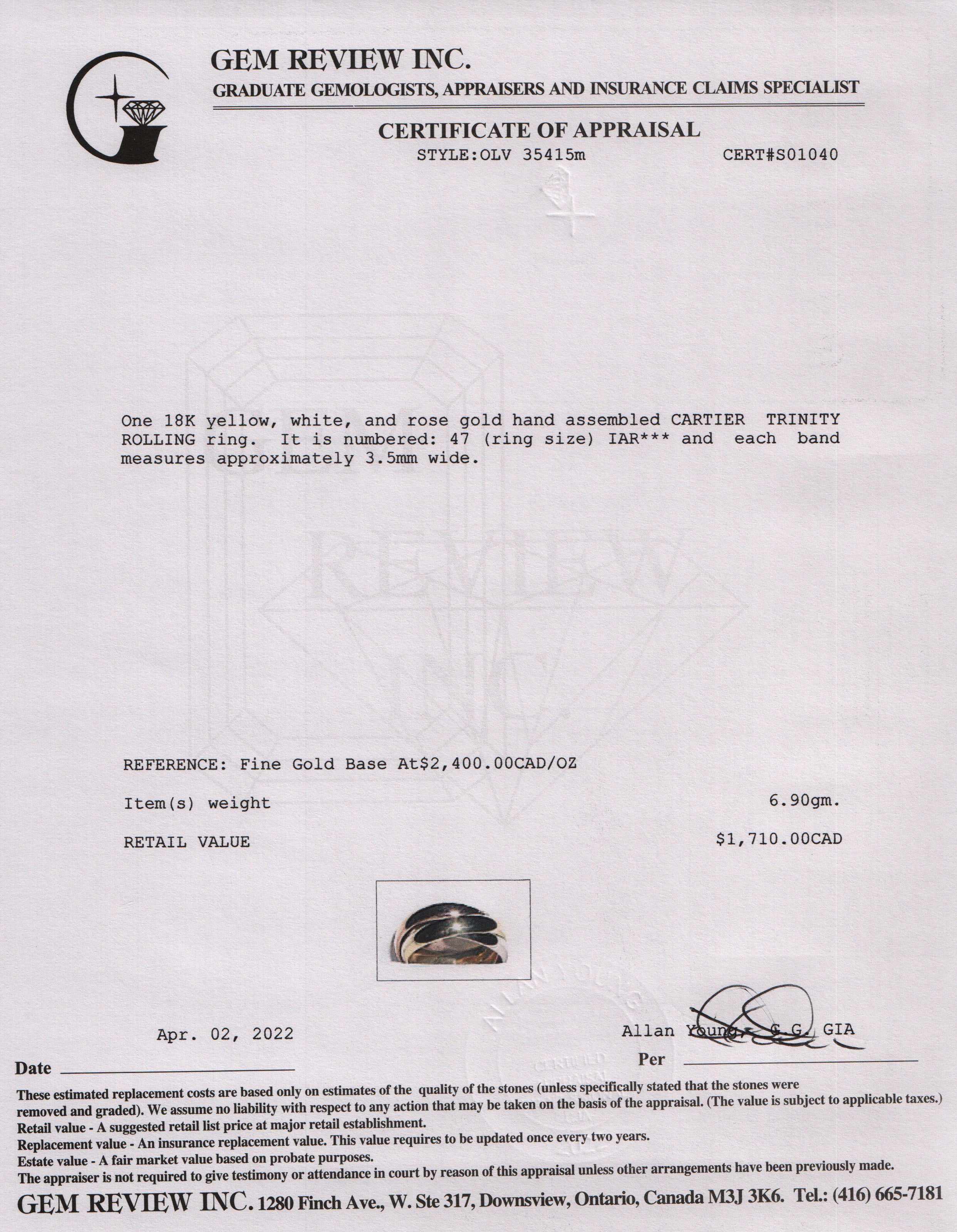 Cartier Trinity Rolling Ring w/ Box