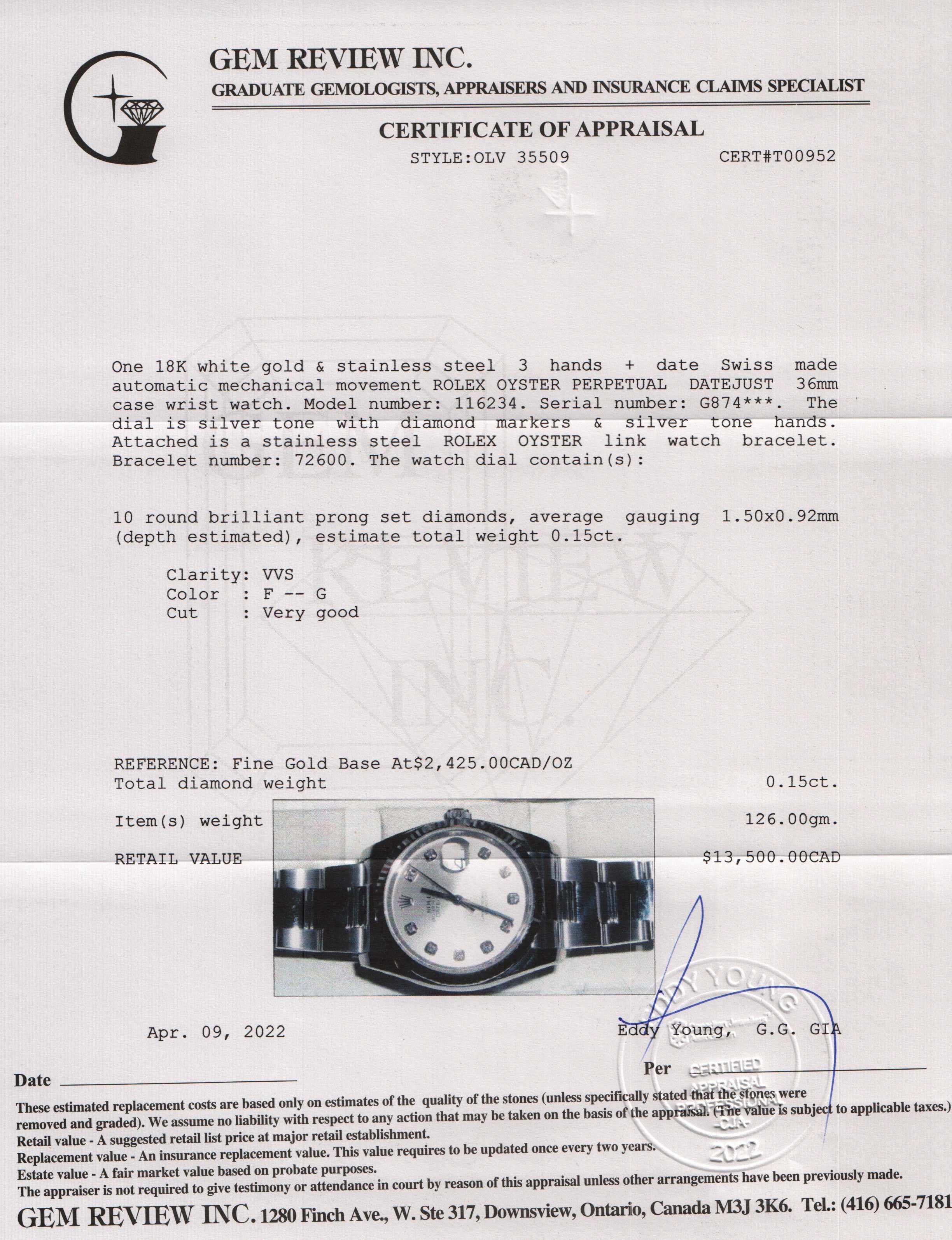 Rolex Datejust 36 mm Watch w/ Box & Papers