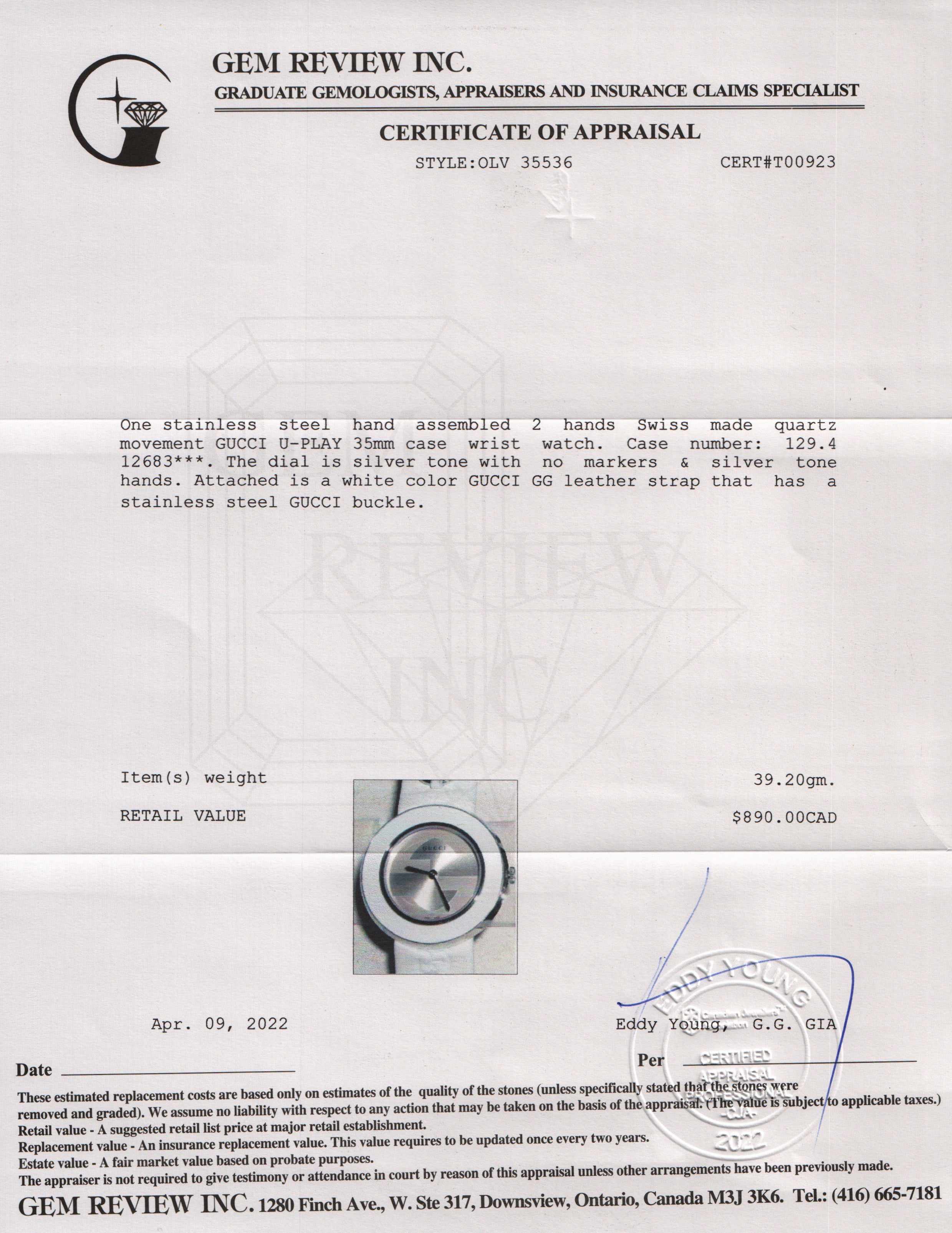 Gucci U-Play Watch w/ Box