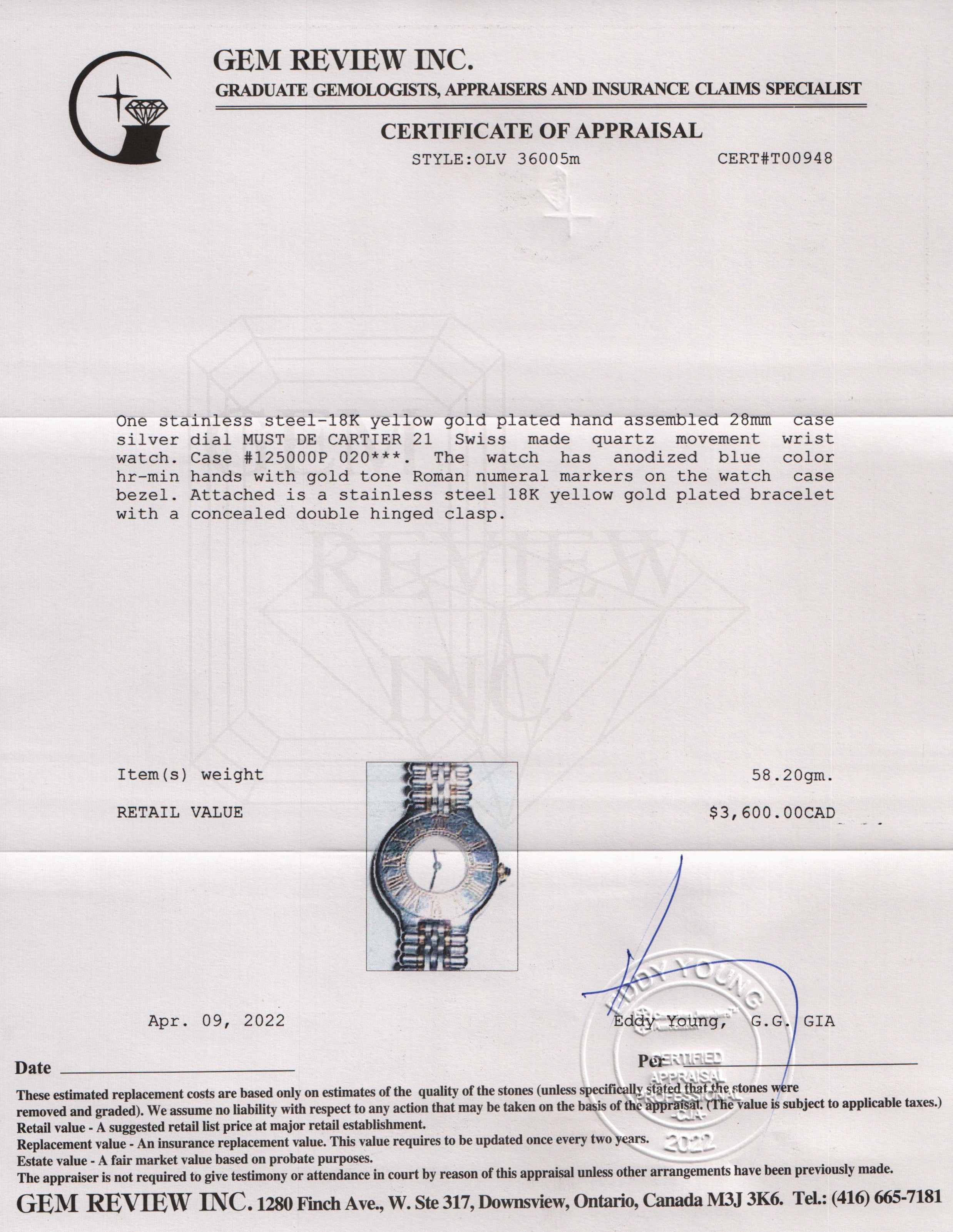 Cartier Must de Cartier 21 Watch w/ Box