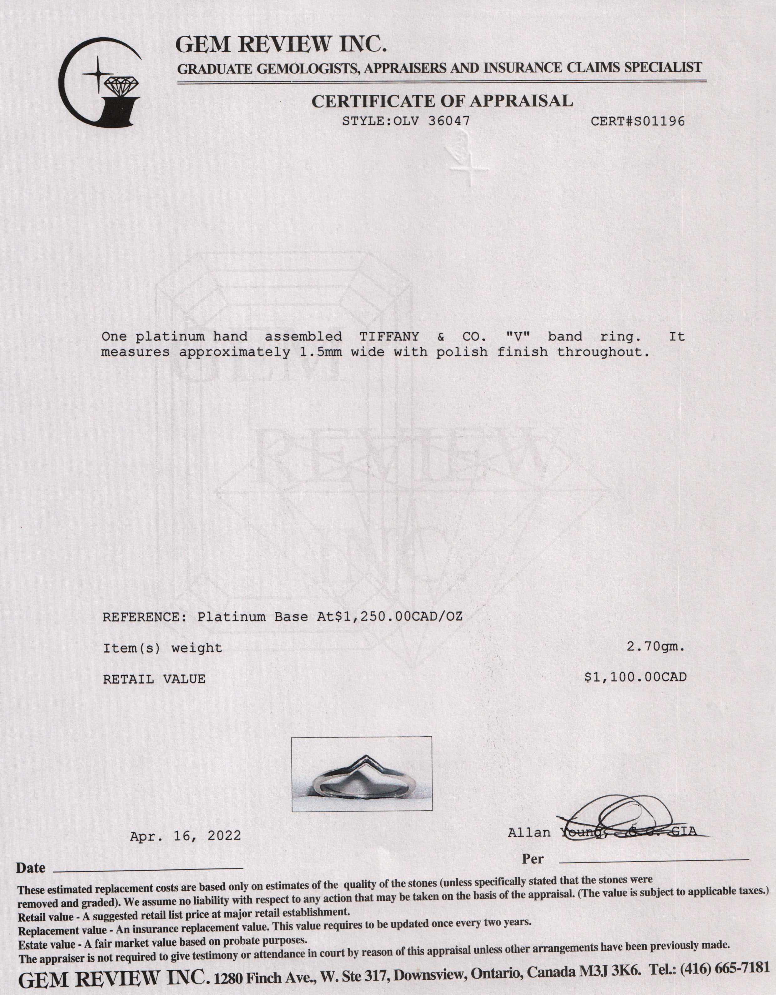 Tiffany & Co. Platinum V Band Ring