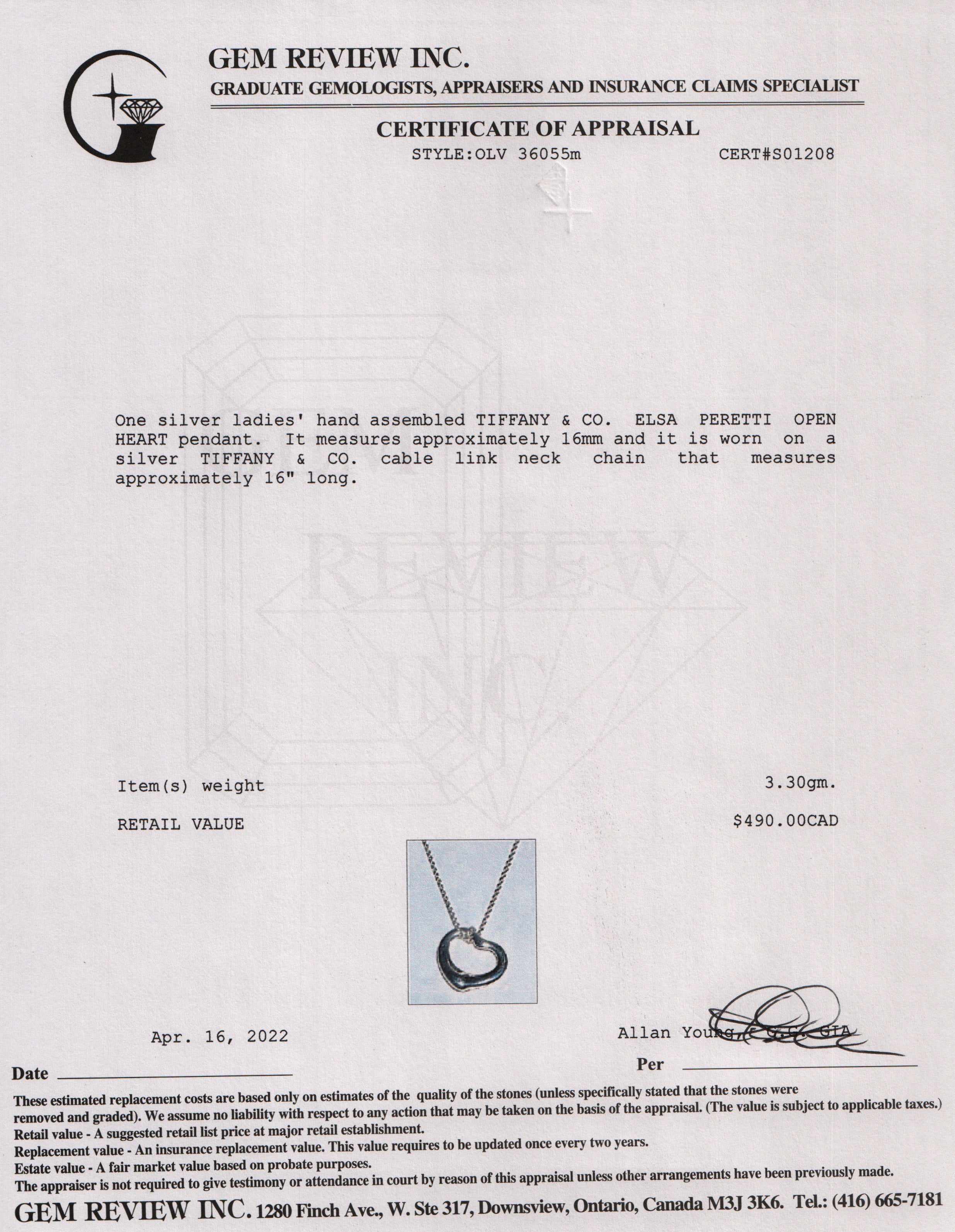 Tiffany & Co. Elsa Peretti Open Heart Pendant Necklace