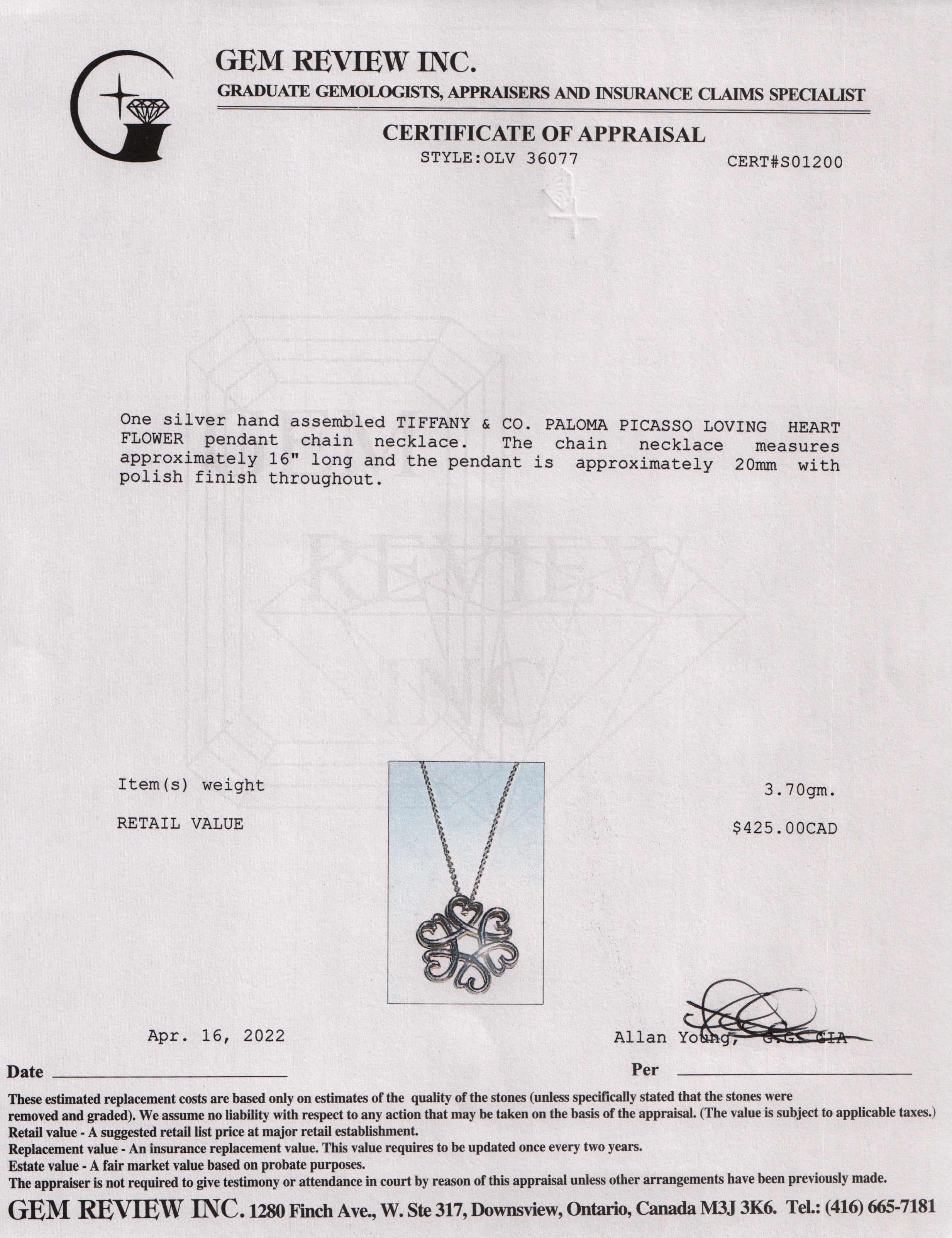 Tiffany & Co. Paloma Picasso Loving Heart Flower Pendant Necklace