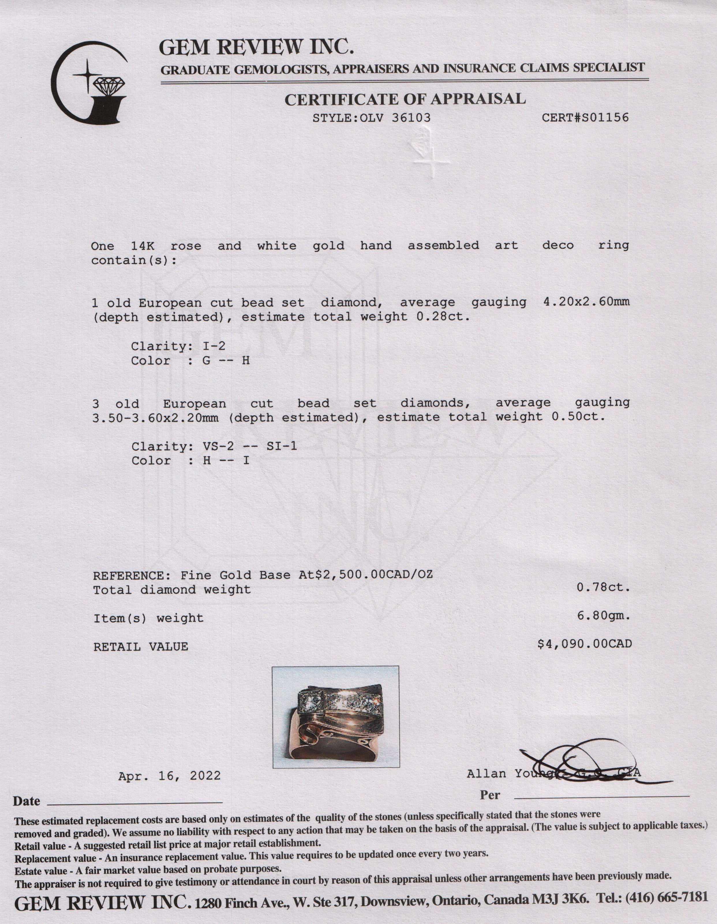 Antique Art Decot 14k Rose Gold Diamond Ring