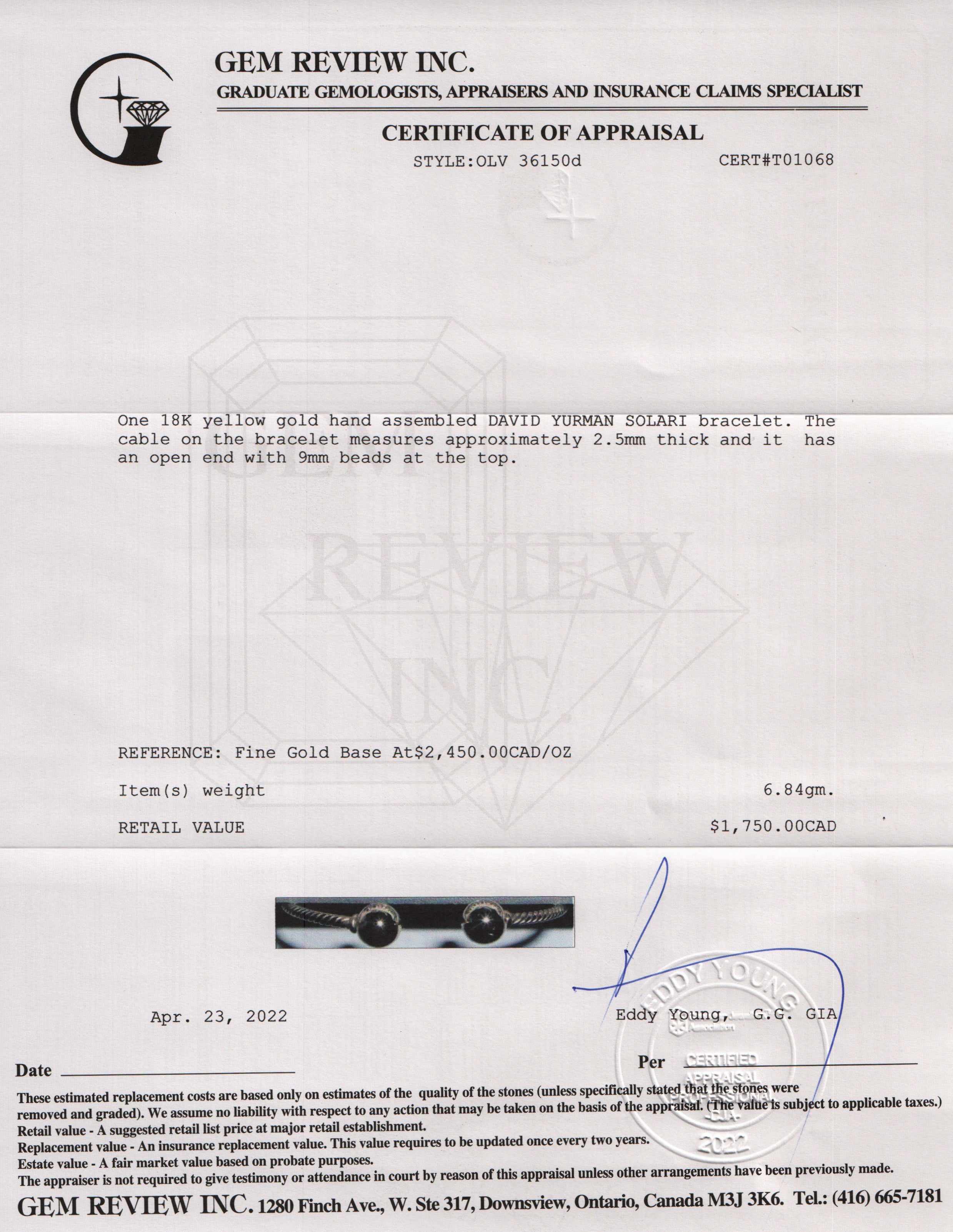 David Yurman 18k Gold Solari Bracelet