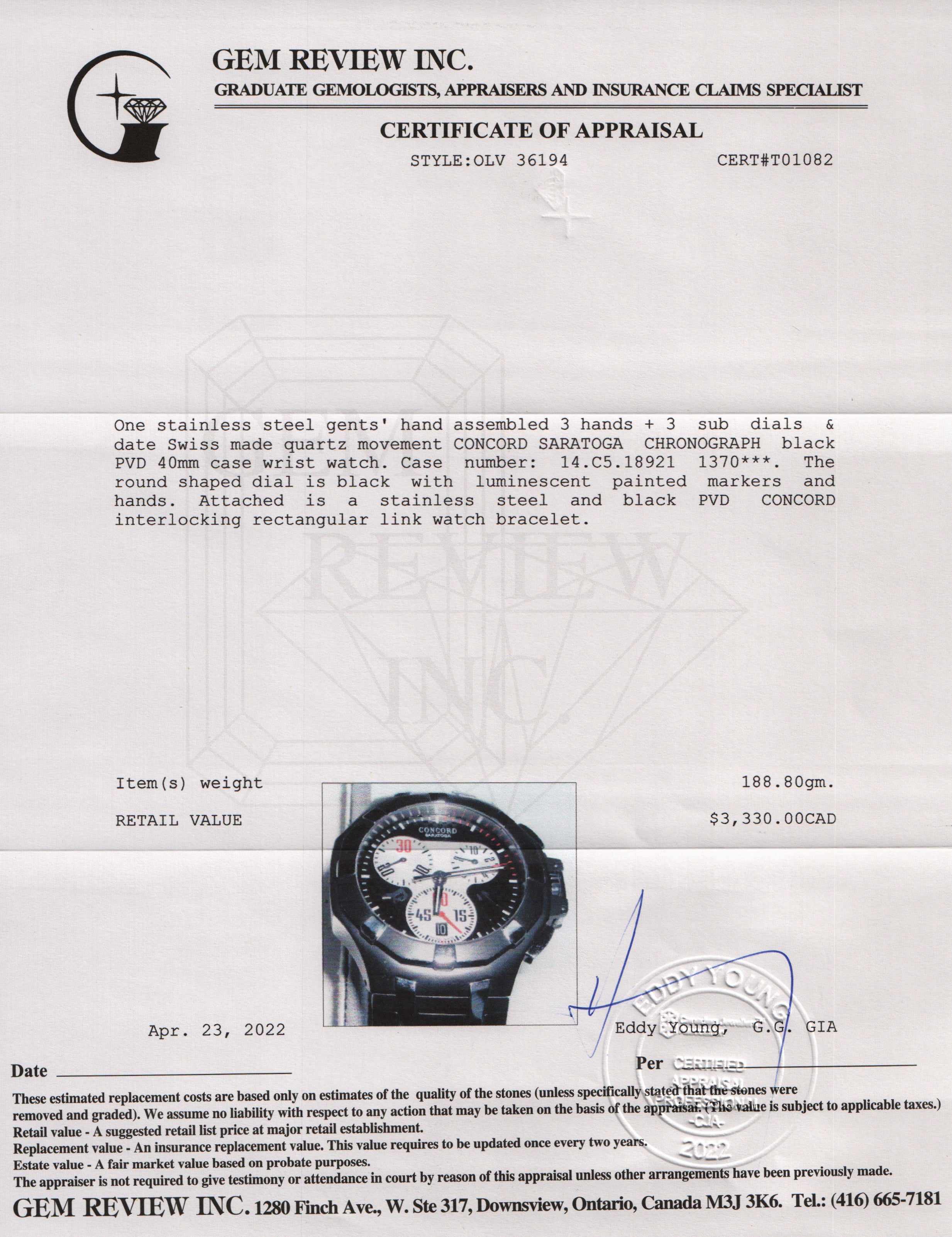 Concord Saratoga Chronograph Watch