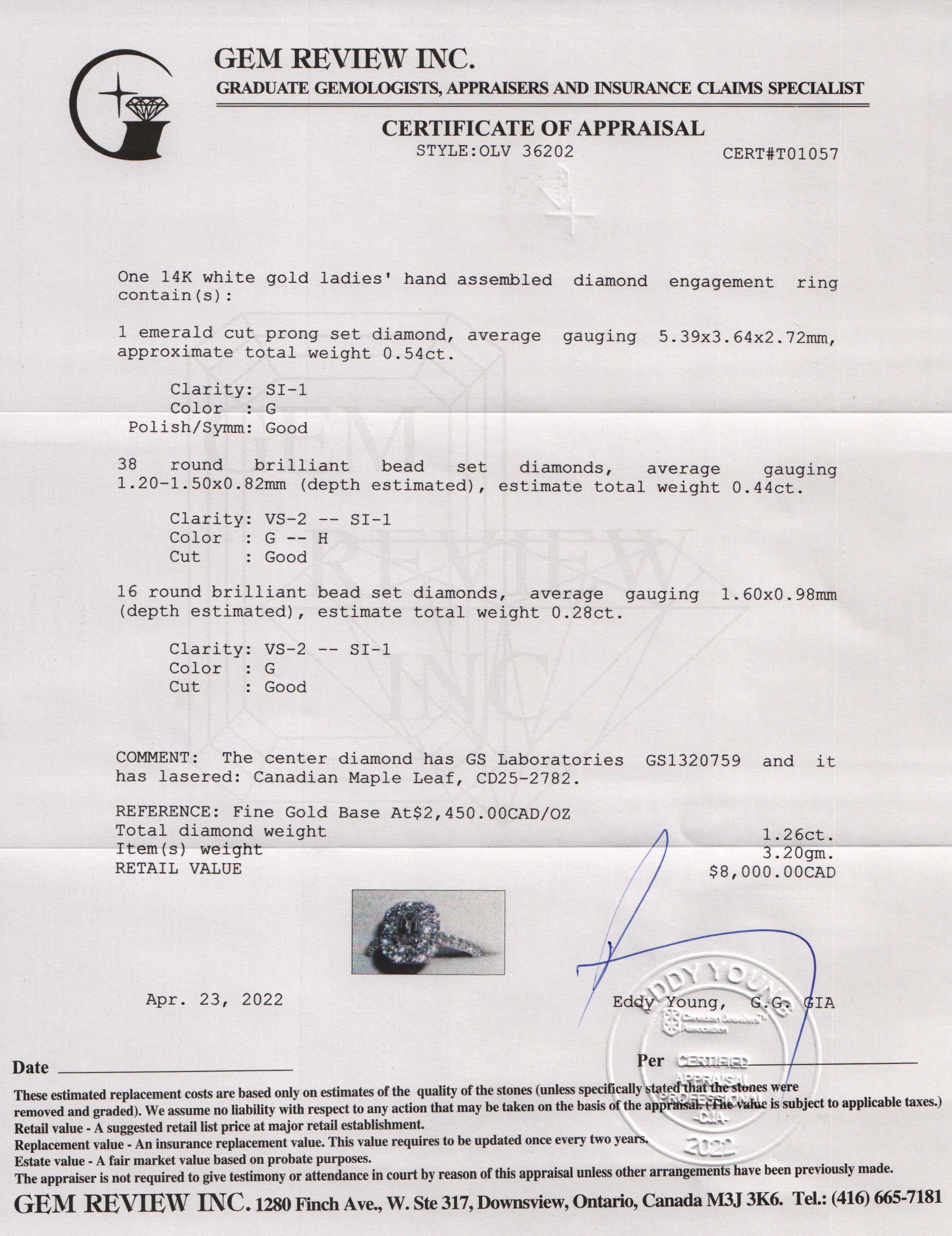 14k White Gold Emerald Cut Diamond Engagement Ring