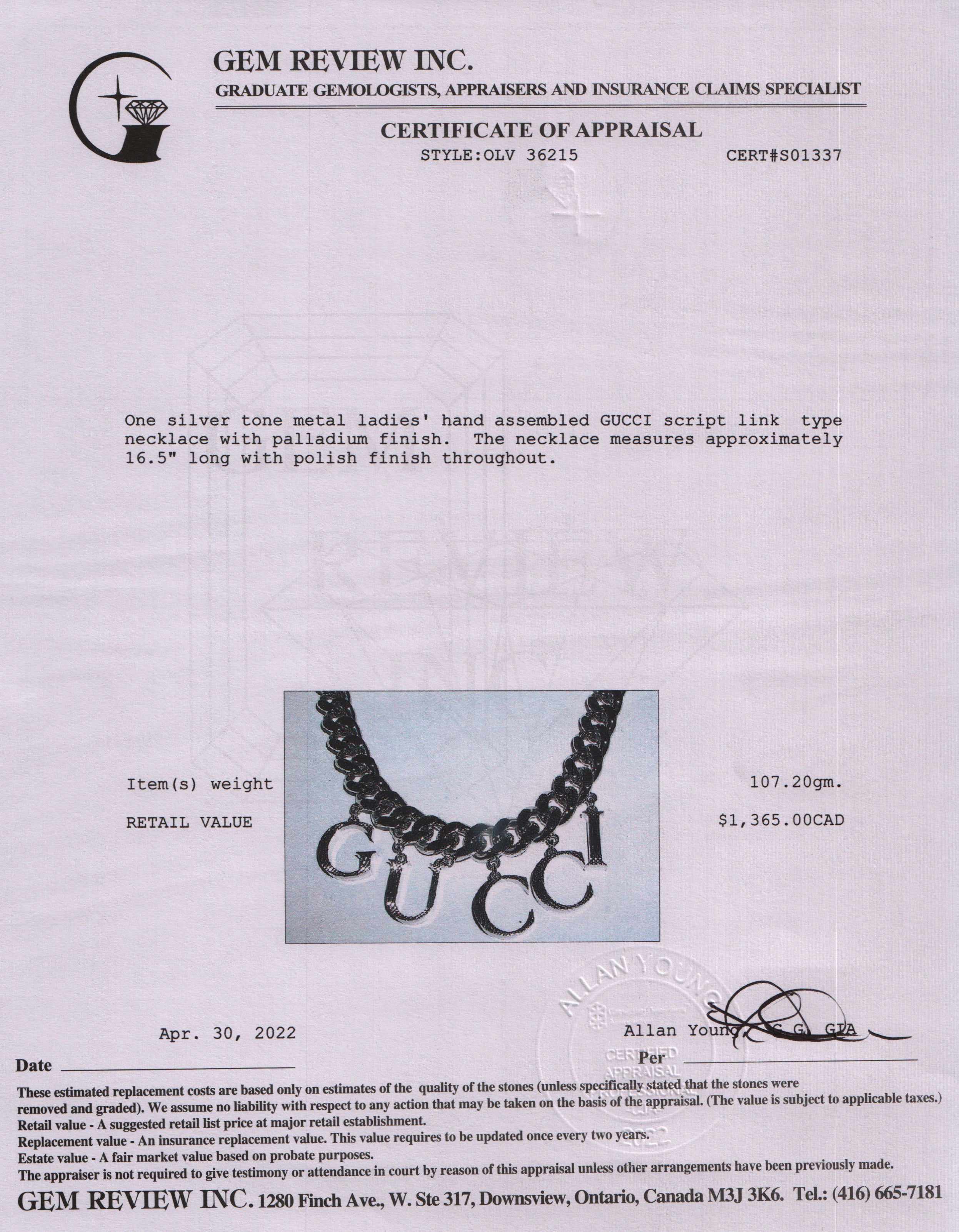 Gucci Chain Link Necklace with Gucci Script w/ Box