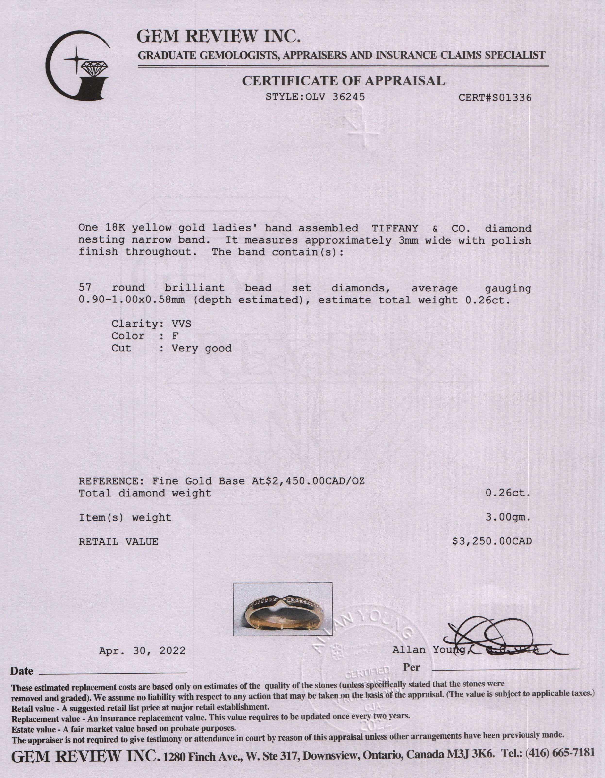 Tiffany & Co. 18k Gold Diamond Nesting Narrow Band Ring