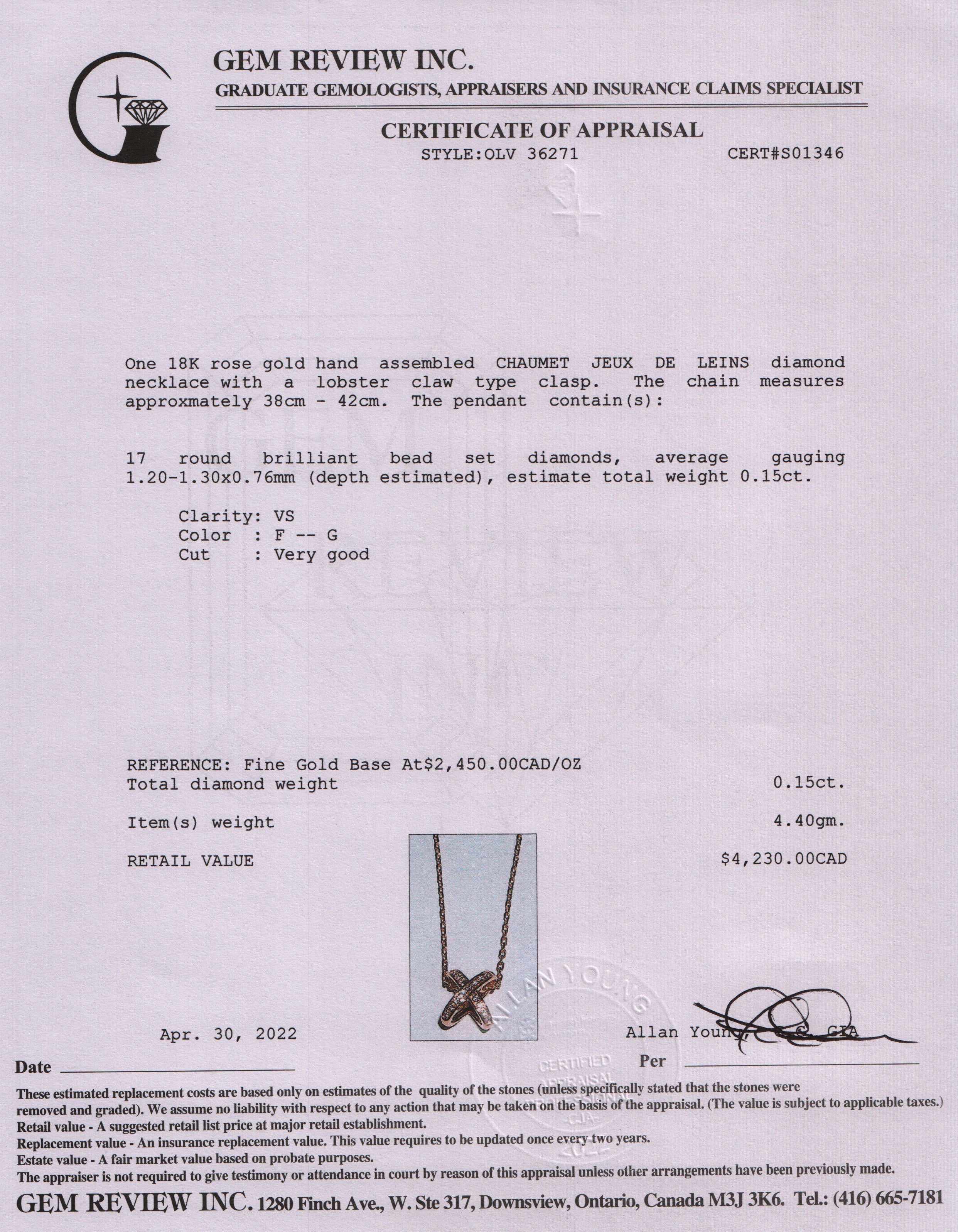 Chaumet 18k Rose Gold Jeux de Liens Diamond Pendant Necklace