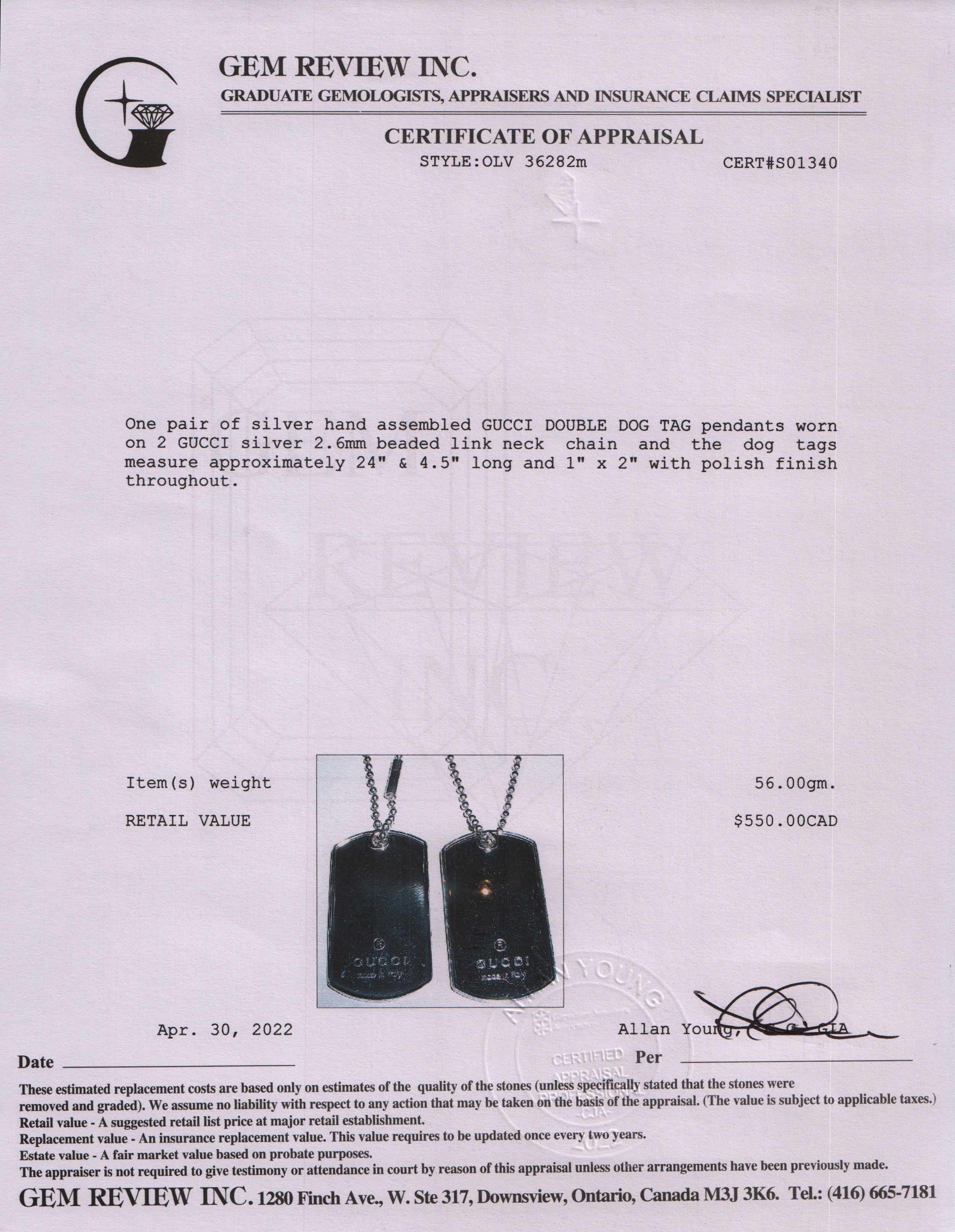 Gucci Double Dog Tag Pendant Necklace