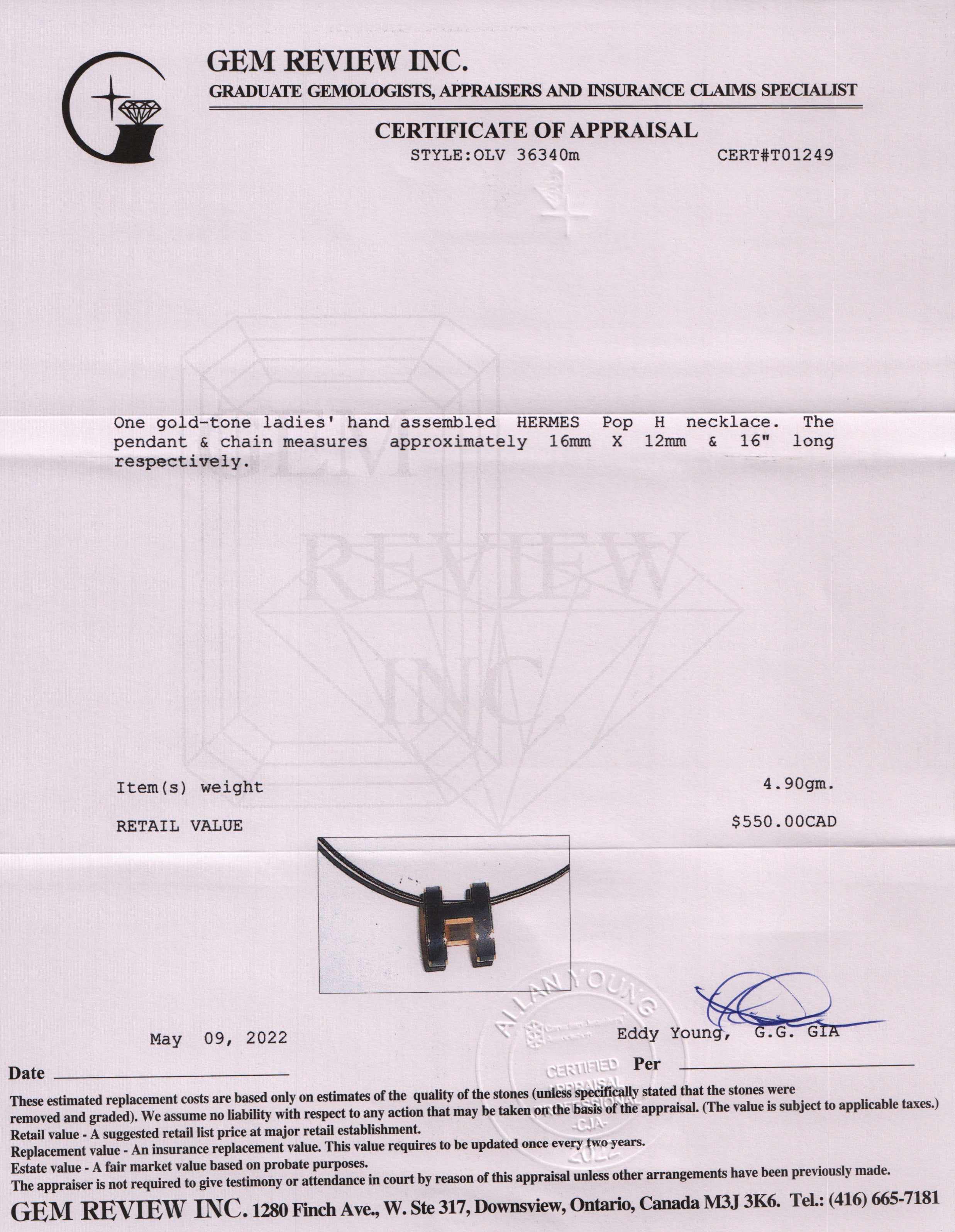 Hermes Pop H Pendant Necklace w/ Box