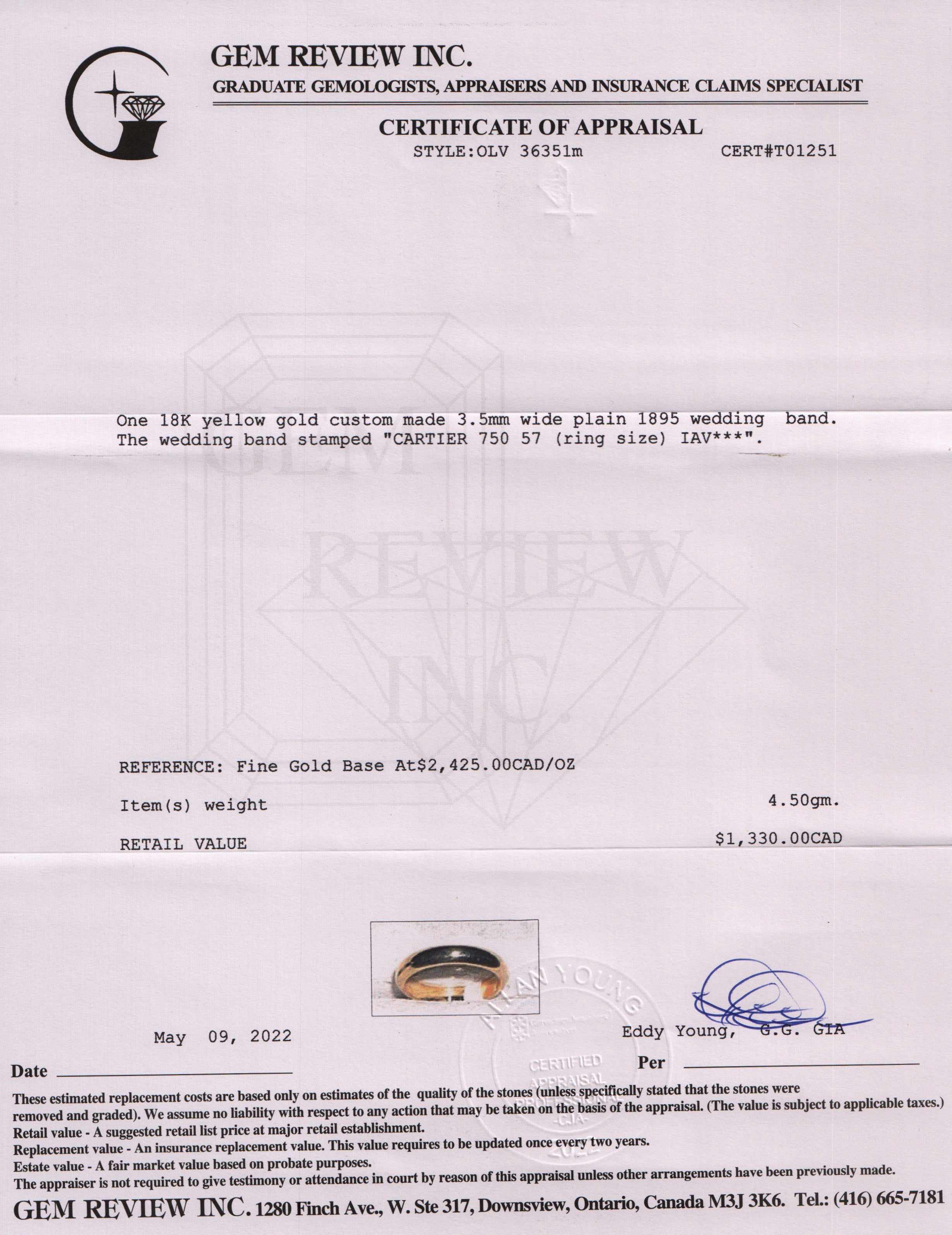 Cartier 18k Gold 1895 Wedding Band( Brigitte Margaux)