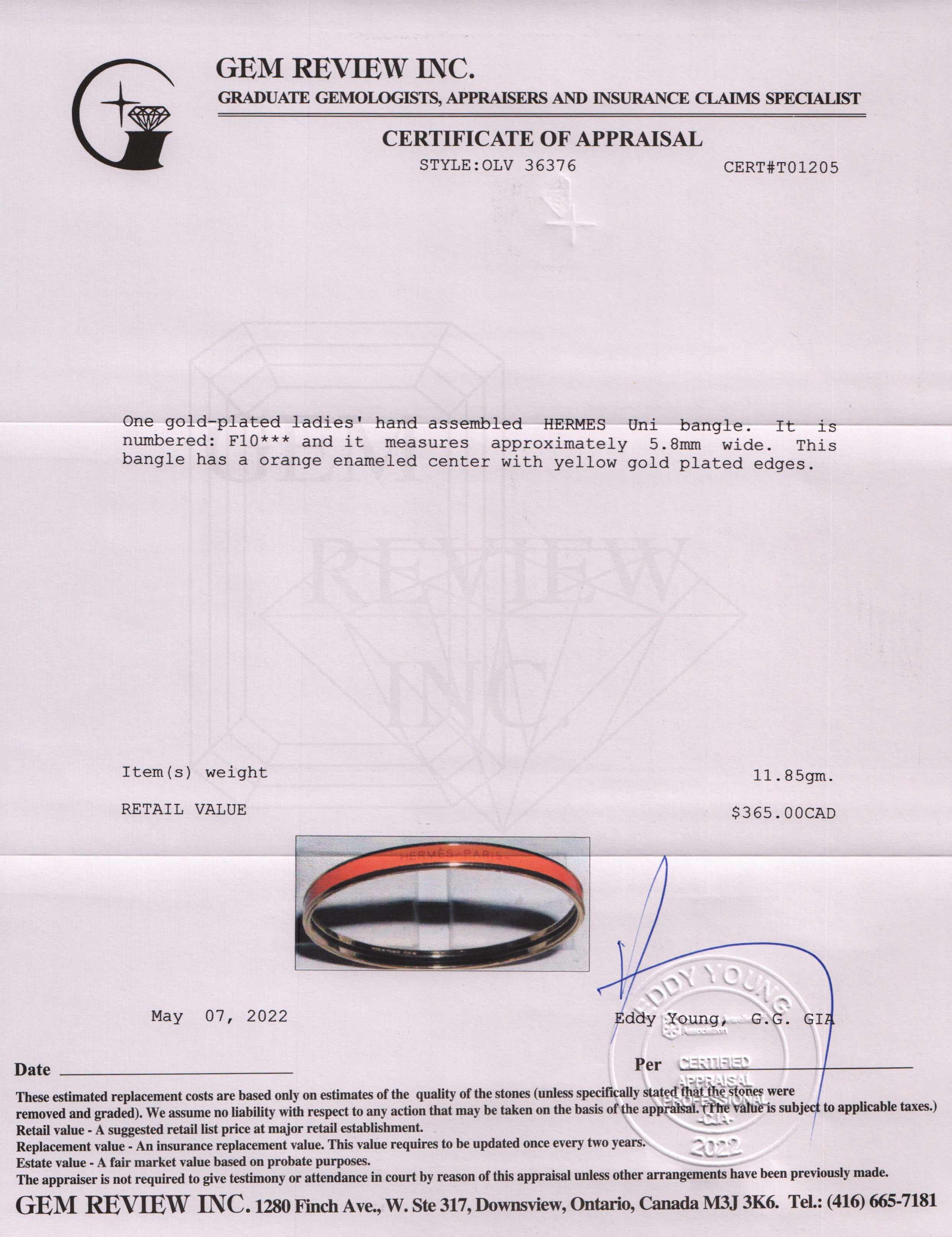 Hermes Uni Narrow Enamel Bangle w/ Box