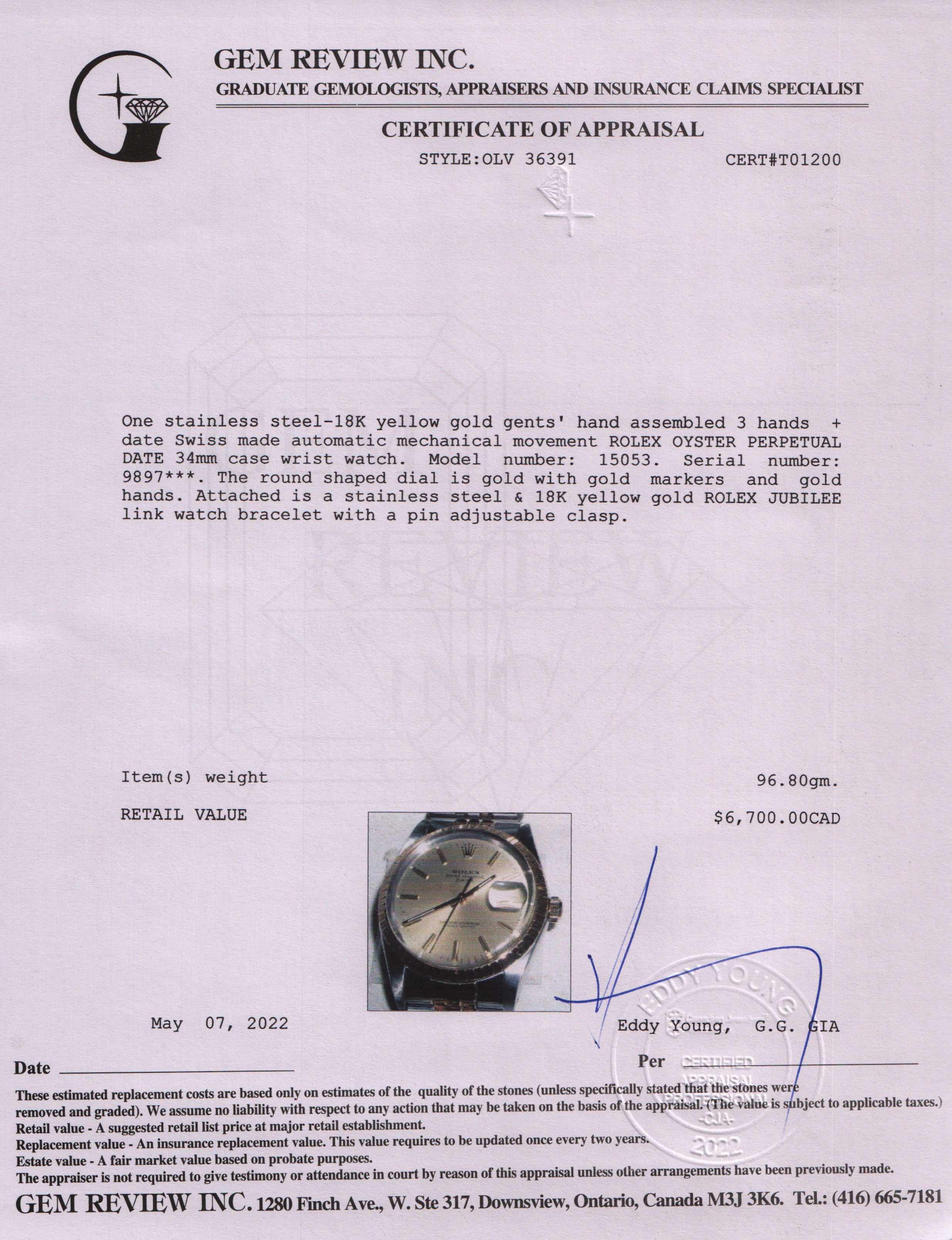 Rolex Two-Tone Oyster Perpetual Date 34 mm Watch