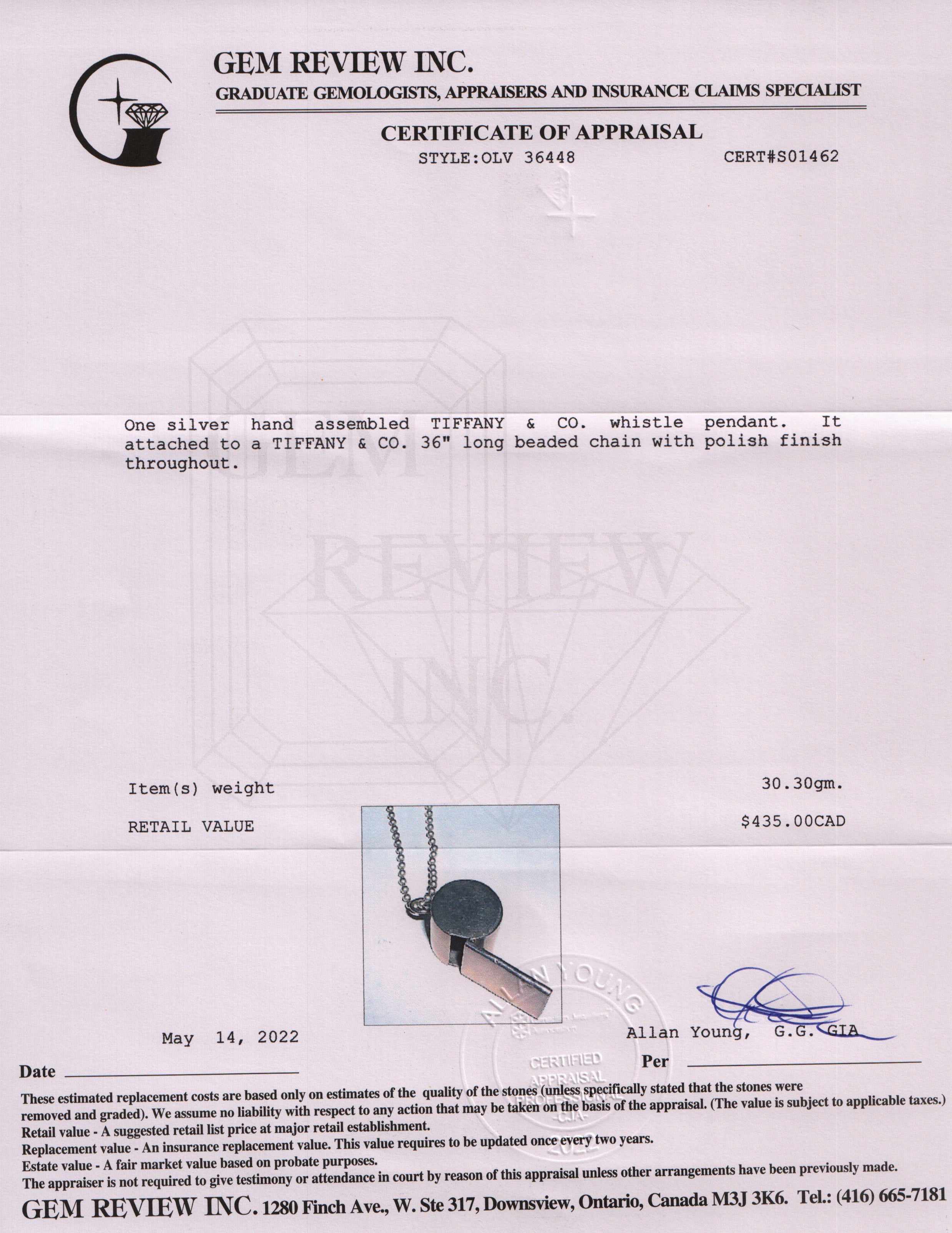 Tiffany & Co. Whistle Pendant Necklace