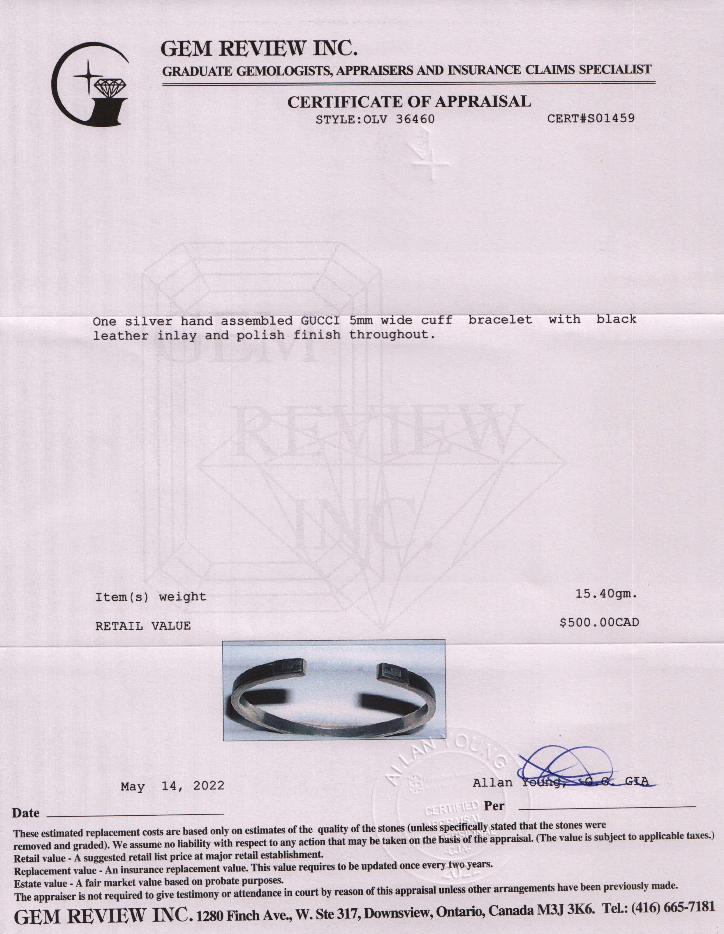 Gucci Sterling Silver Black Leather Cuff Bracelet