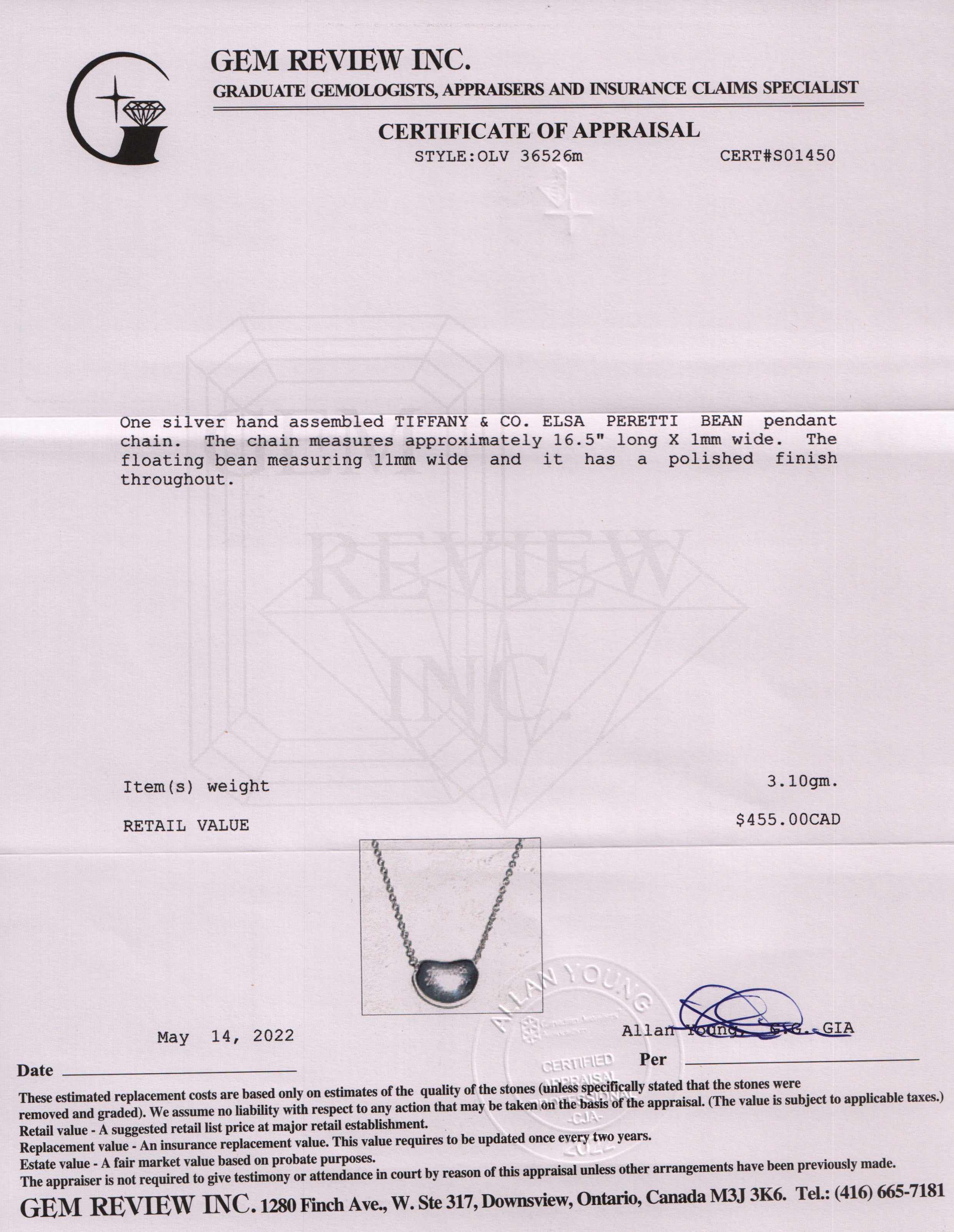 Tiffany & Co. Elsa Peretti Bean Pendant Necklace