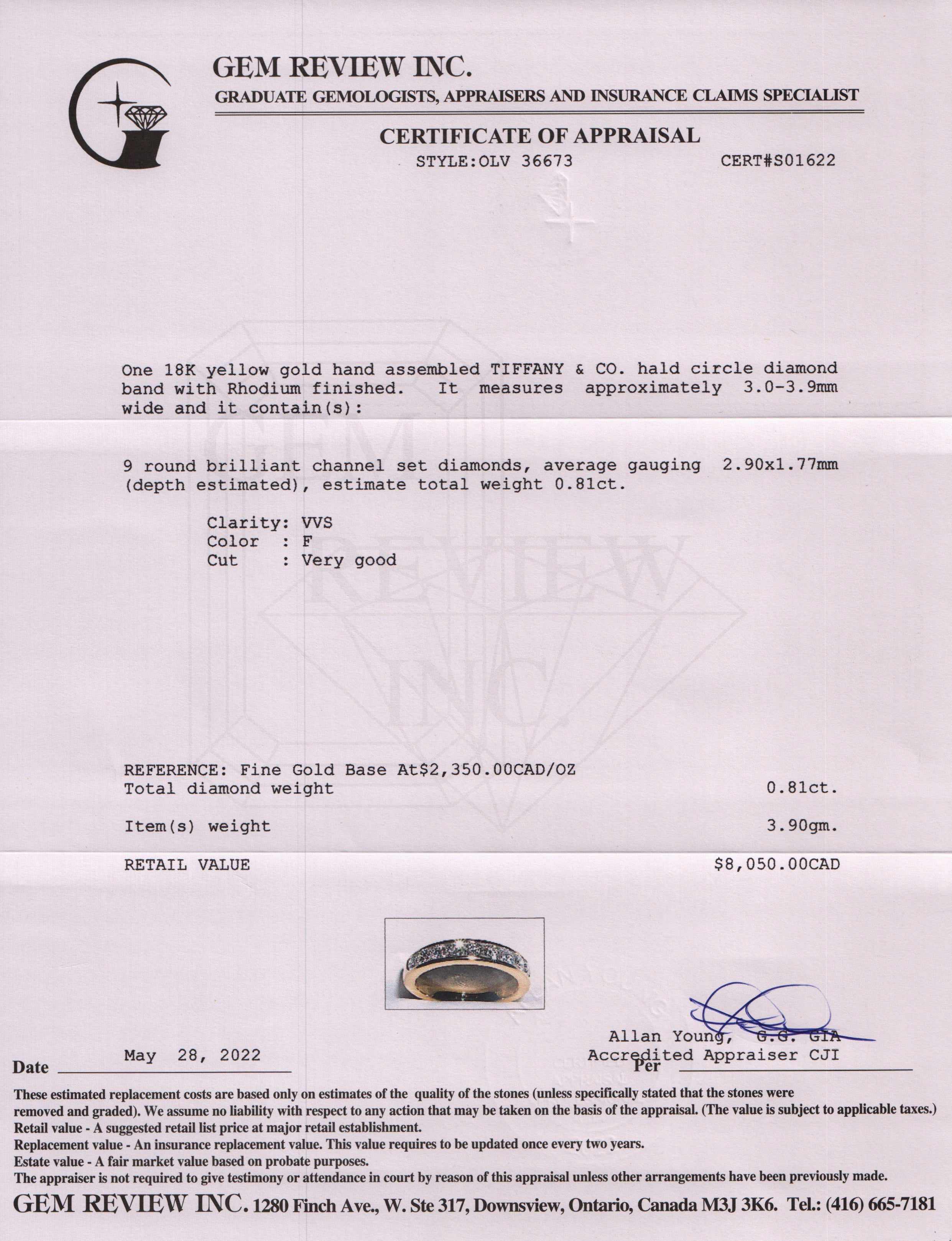 Tiffany & Co. 18k Gold Channel-Set Half-Circle Diamond Wedding Band Ring