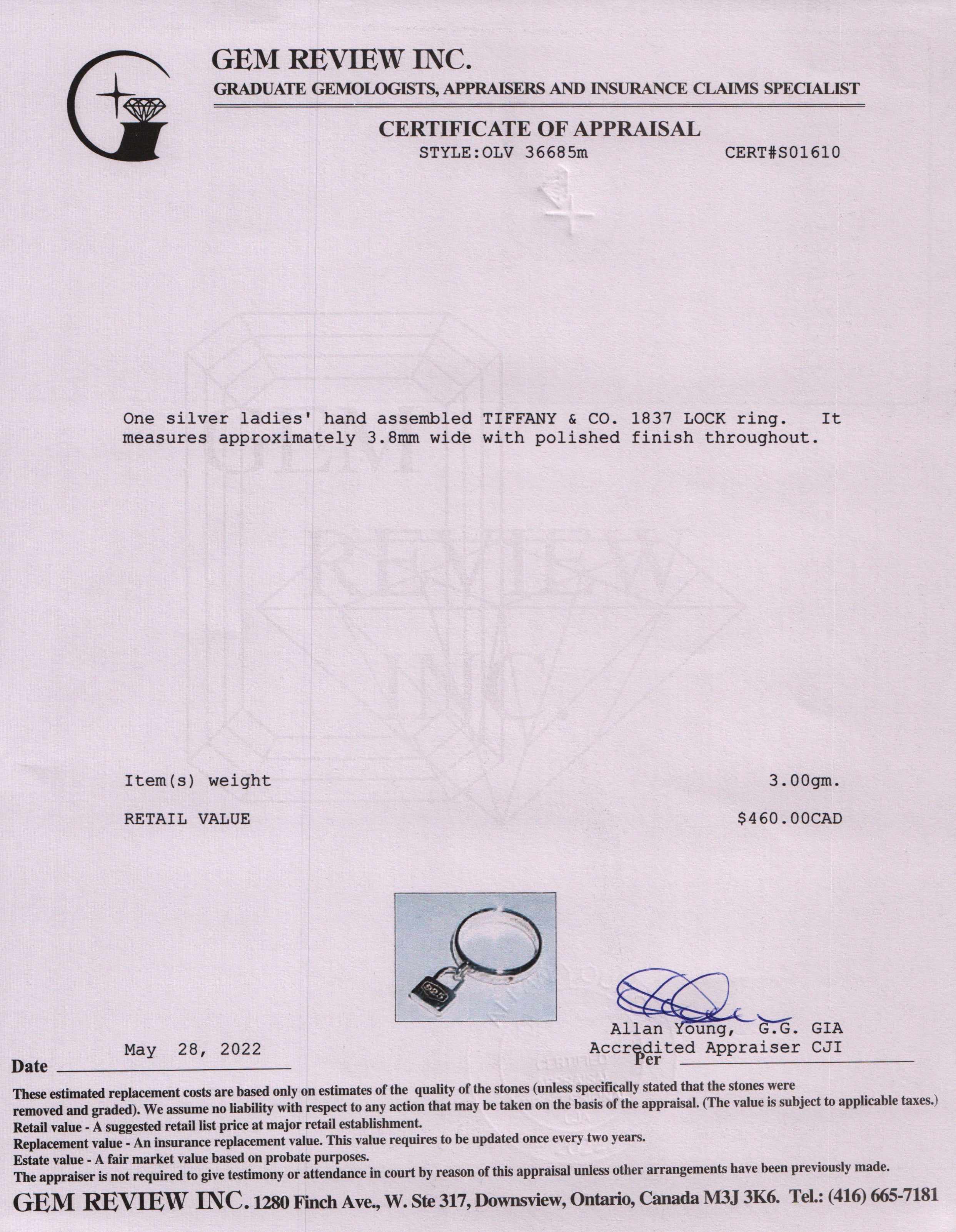 Tiffany & Co. 1837 Lock Charm Ring