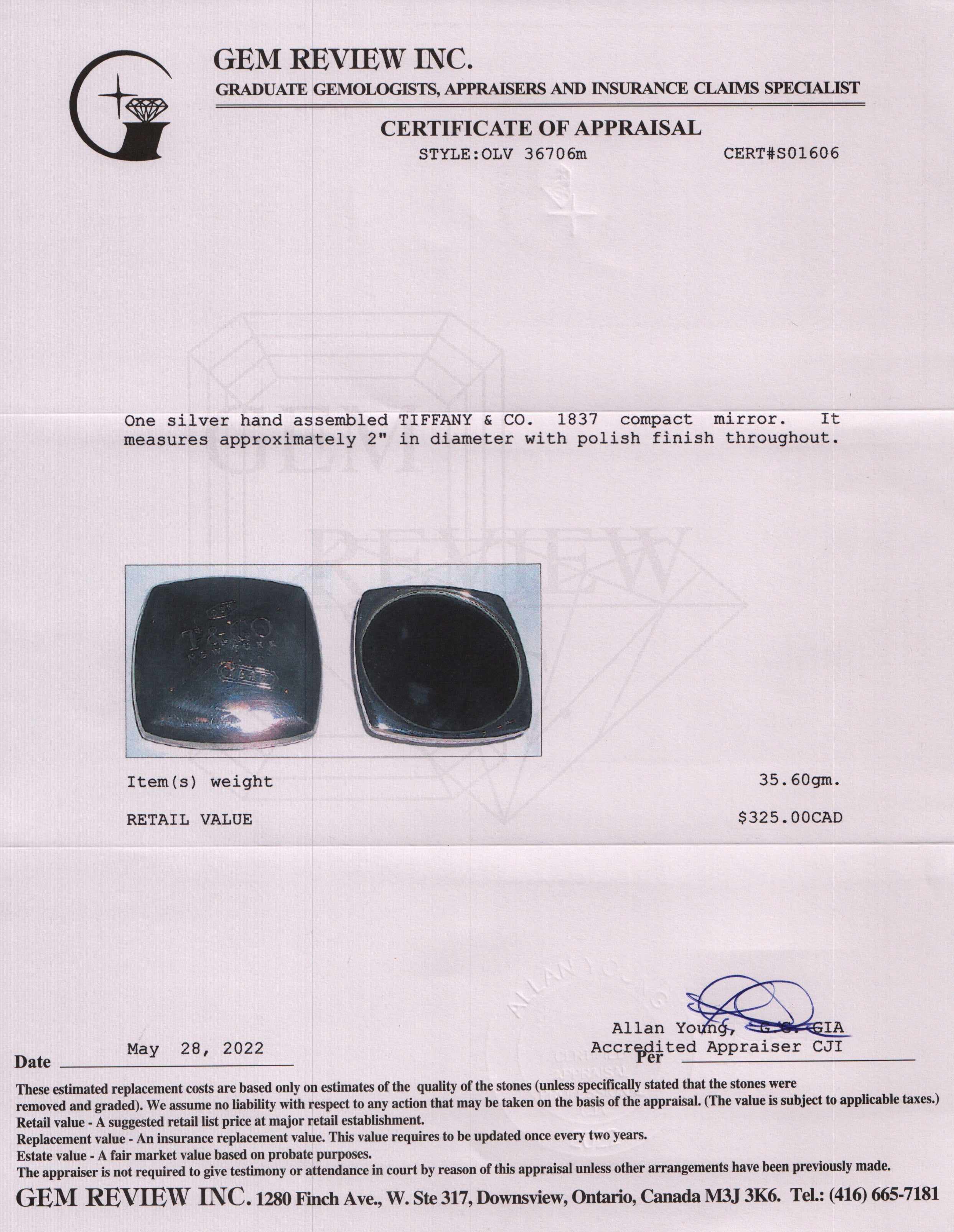 Tiffany & Co. Sterling Silver 1837 Compact Mirror