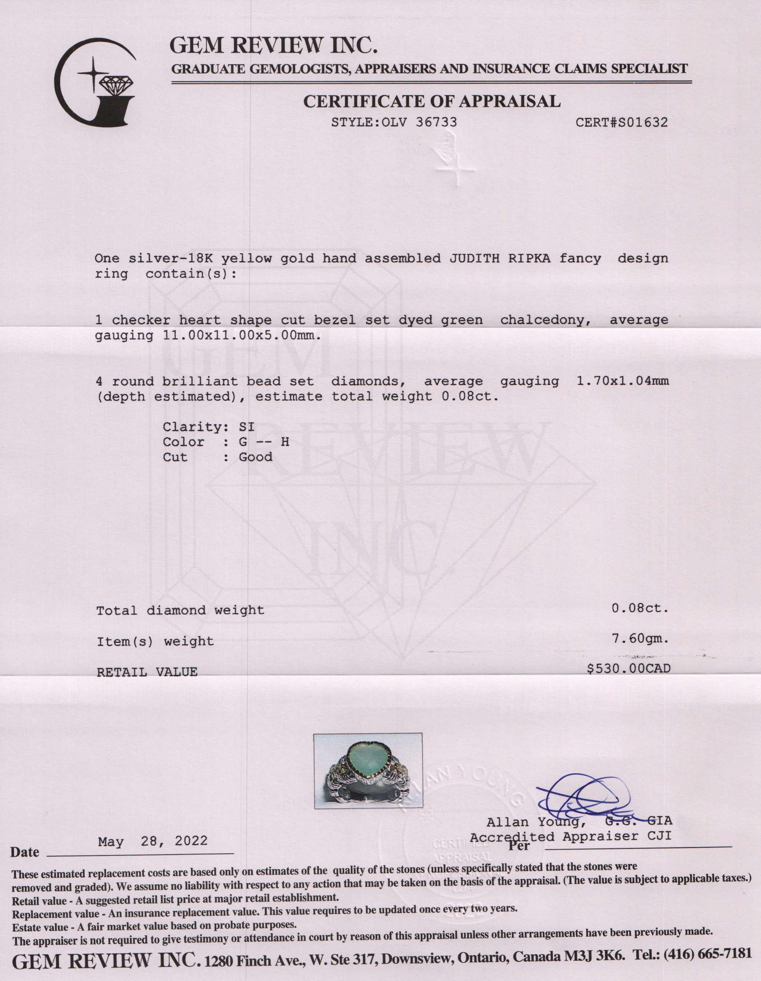 Judith Ripka Two-Tone Chalcedony & Diamond Heart Cocktail Ring